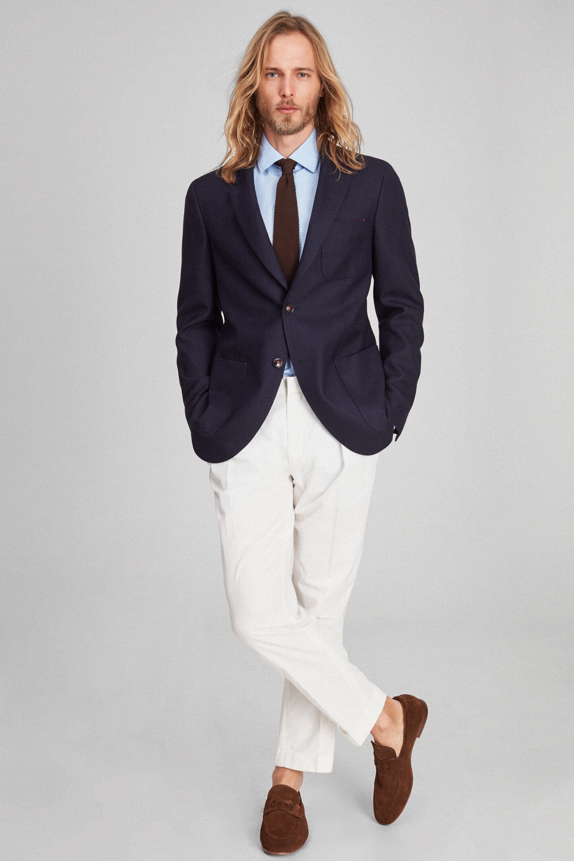 Relaxed fit structured wool blazer NAVY