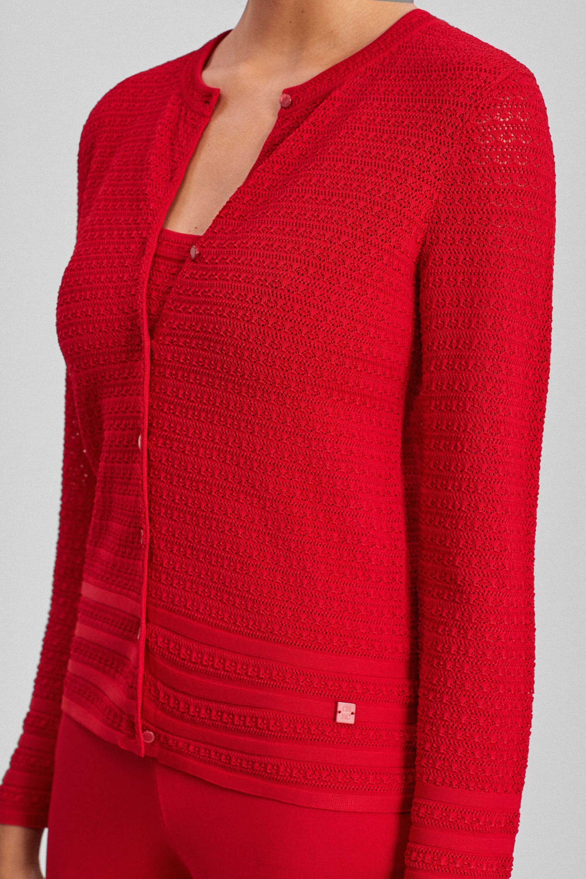 Drop needle stitch cardigan red - CH Carolina Herrera Belgium