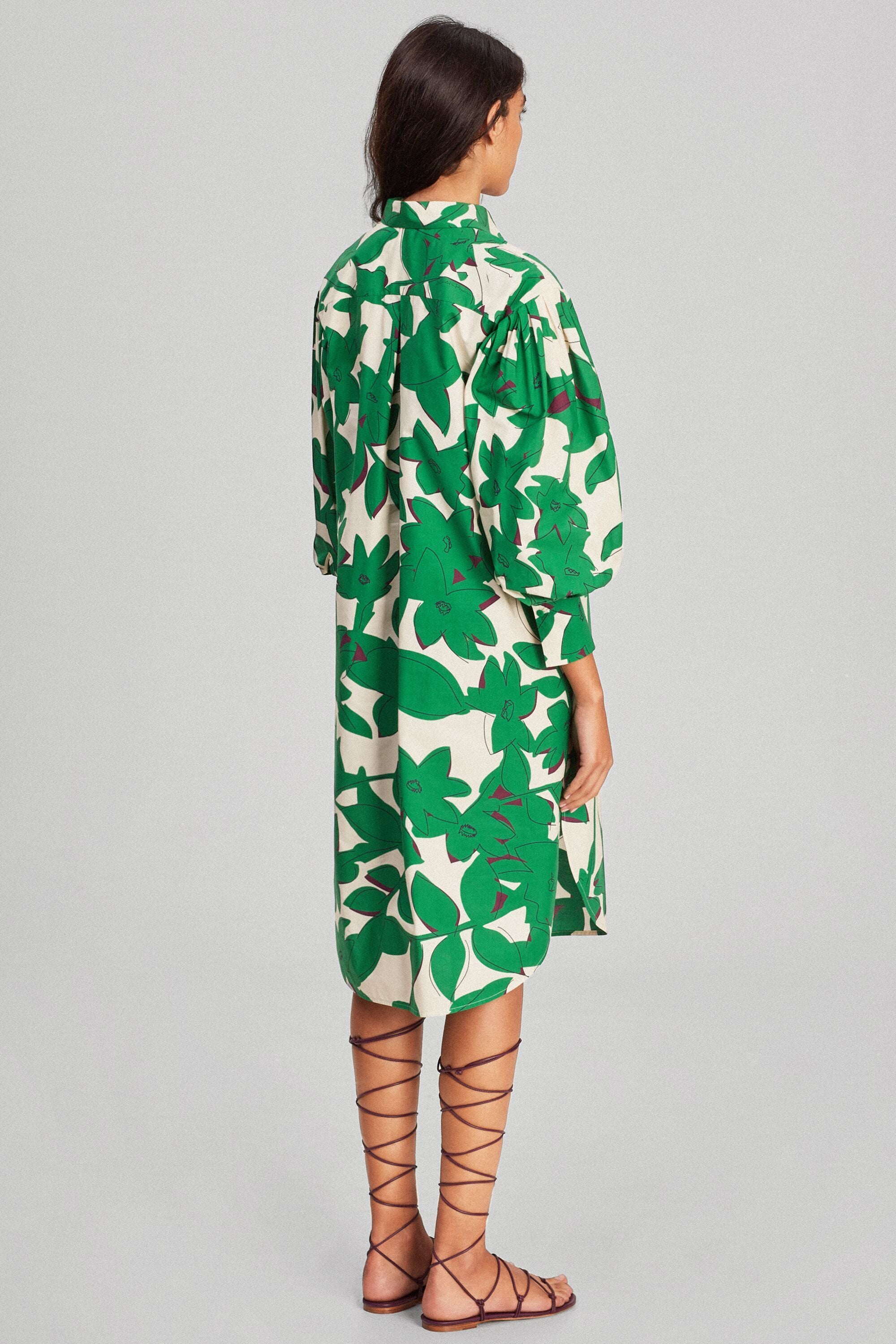 Printed poplin shirt dress