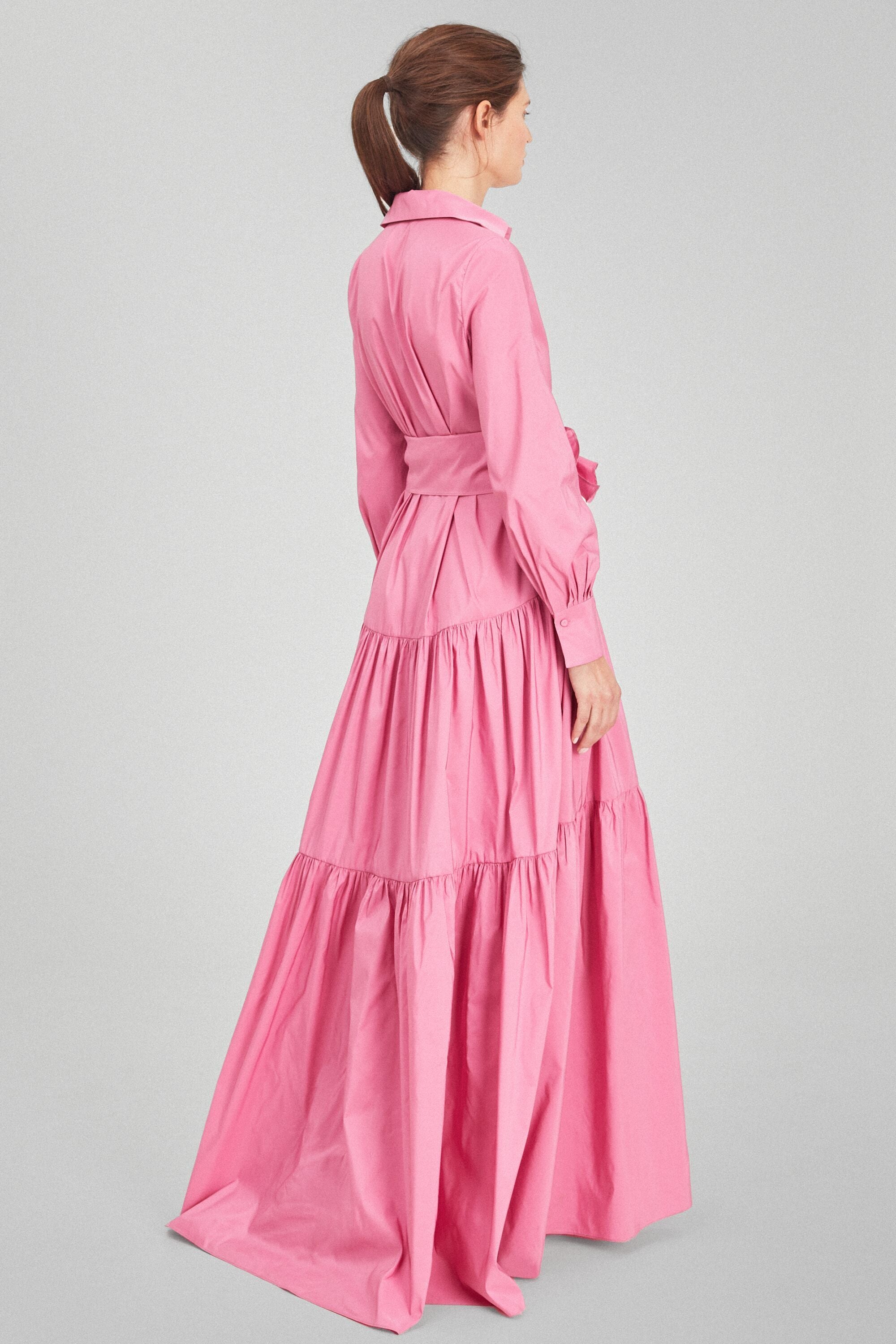 Taffeta shirt dress with sash pink - CH ...