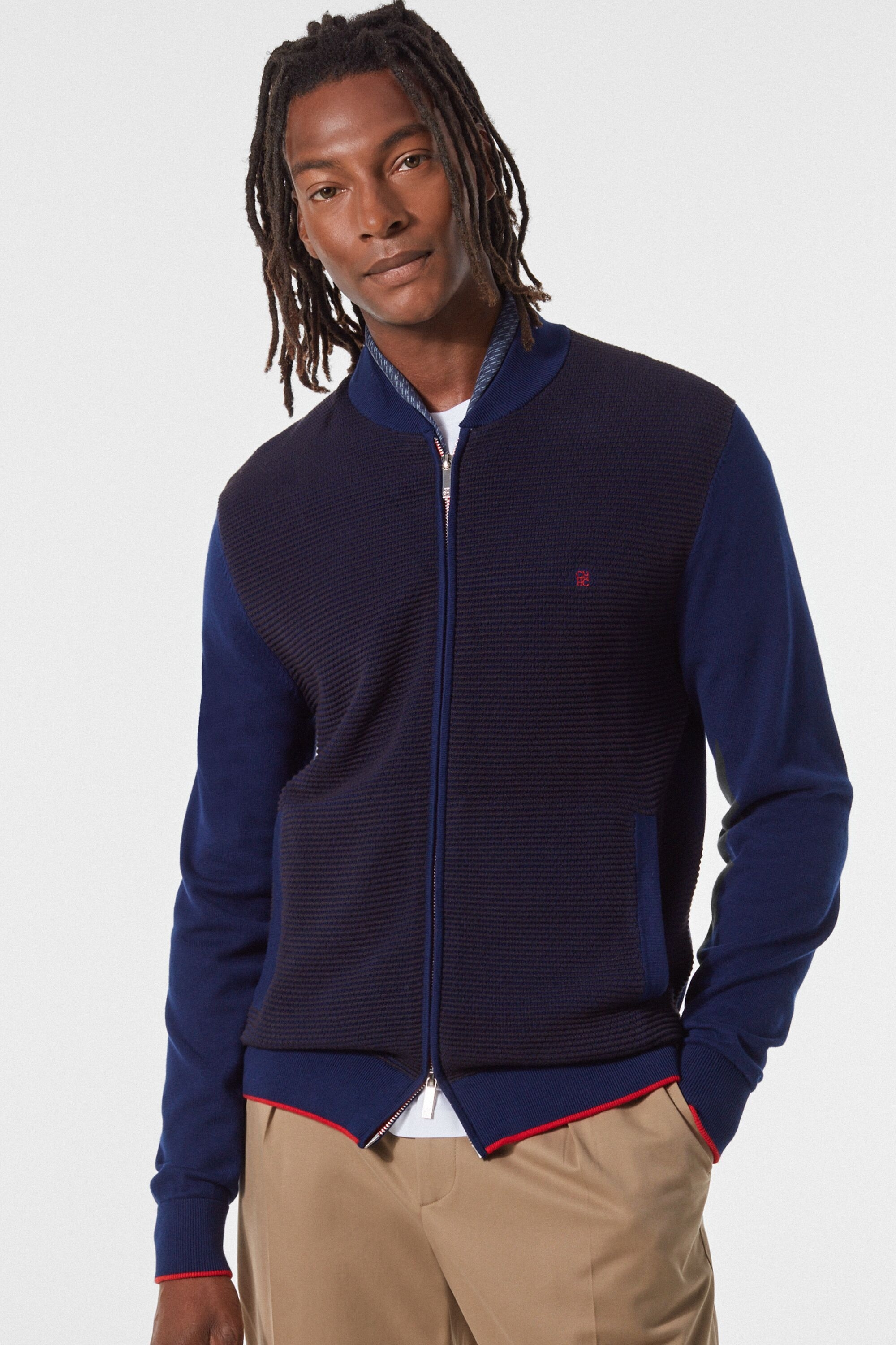 Jacquard knit bomber jacket blue/brown CH Carolina Herrera United Kingdom
