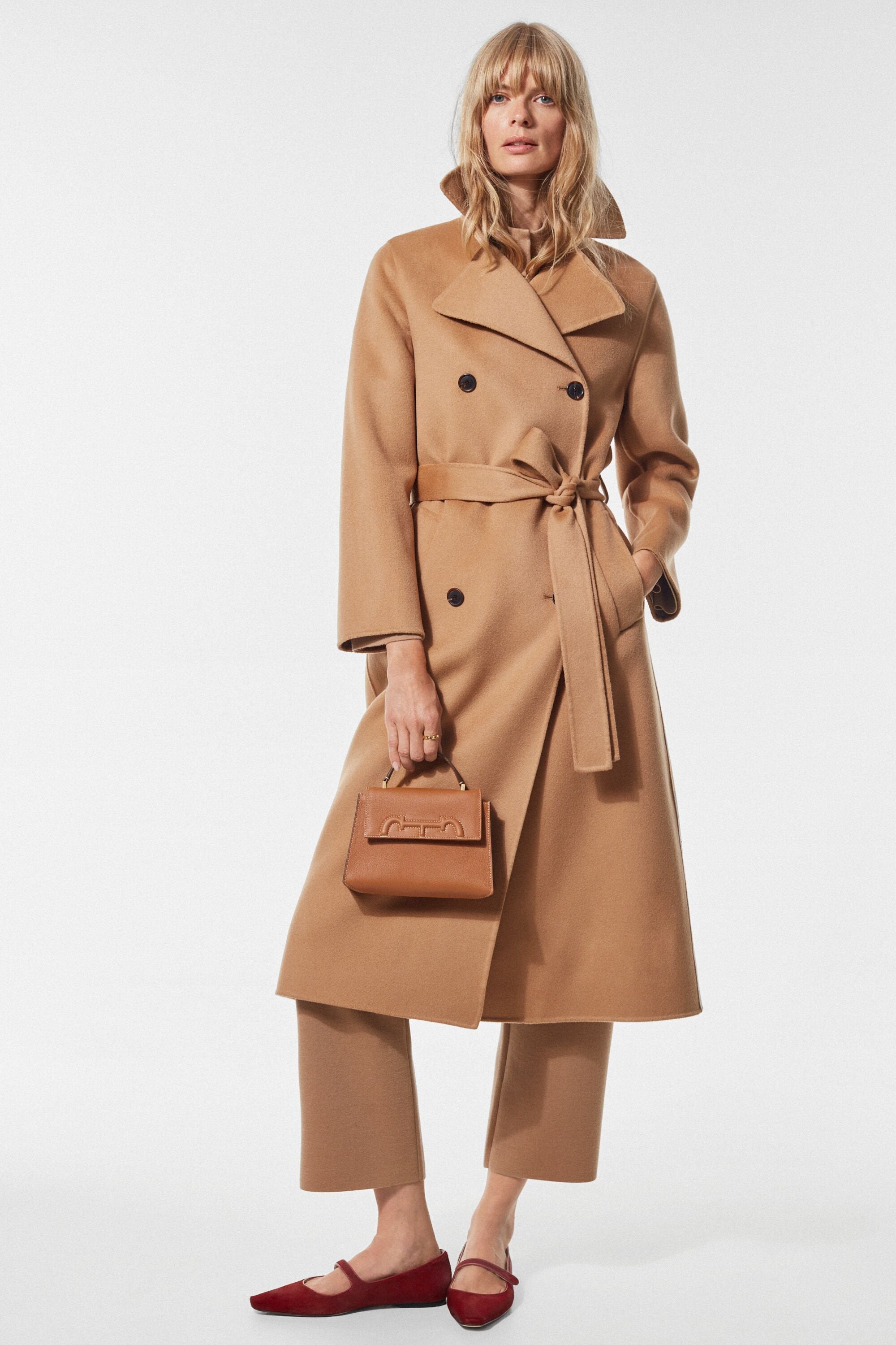 Double-faced wool straight fit coat