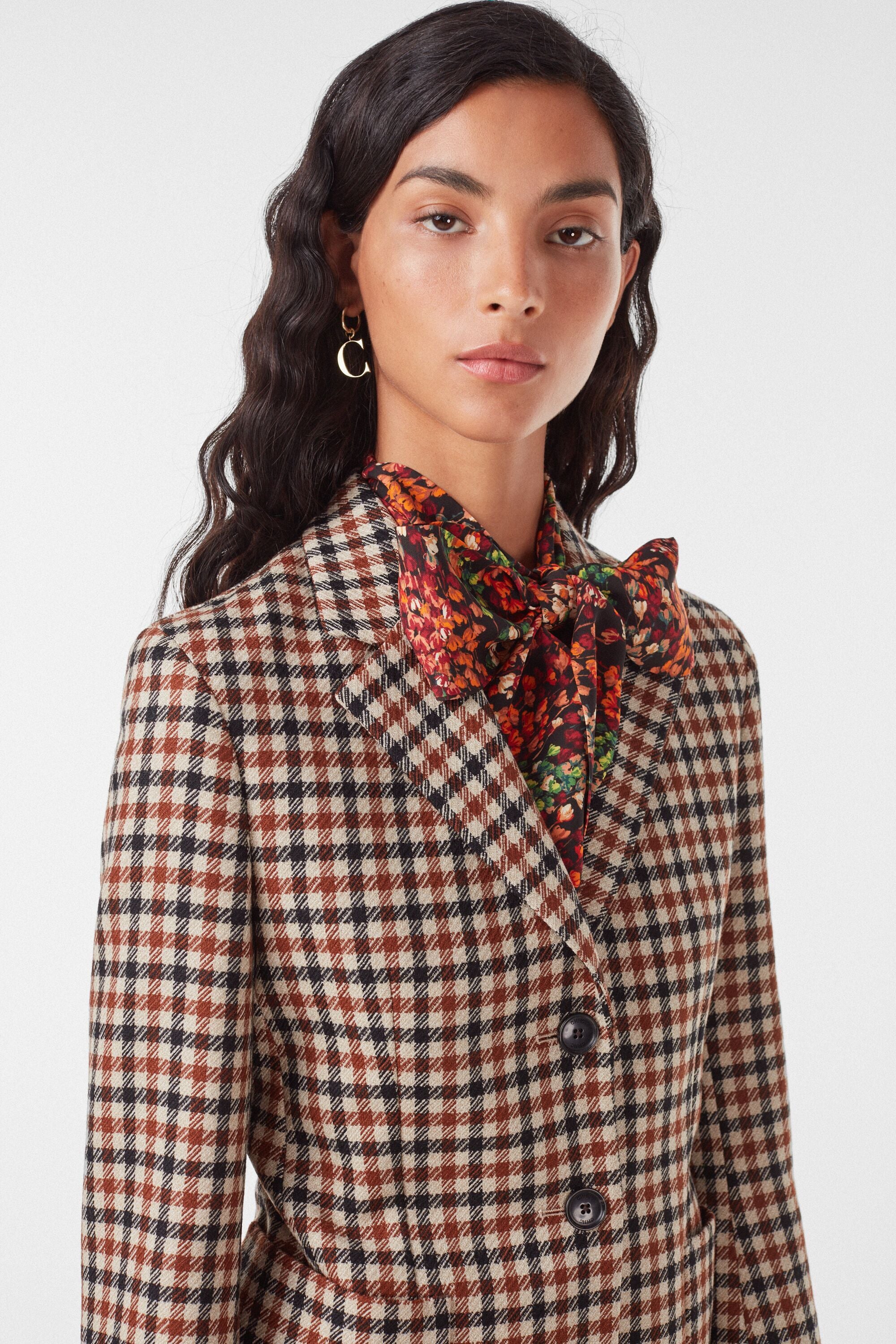 Checked wool jacquard tailored jacket