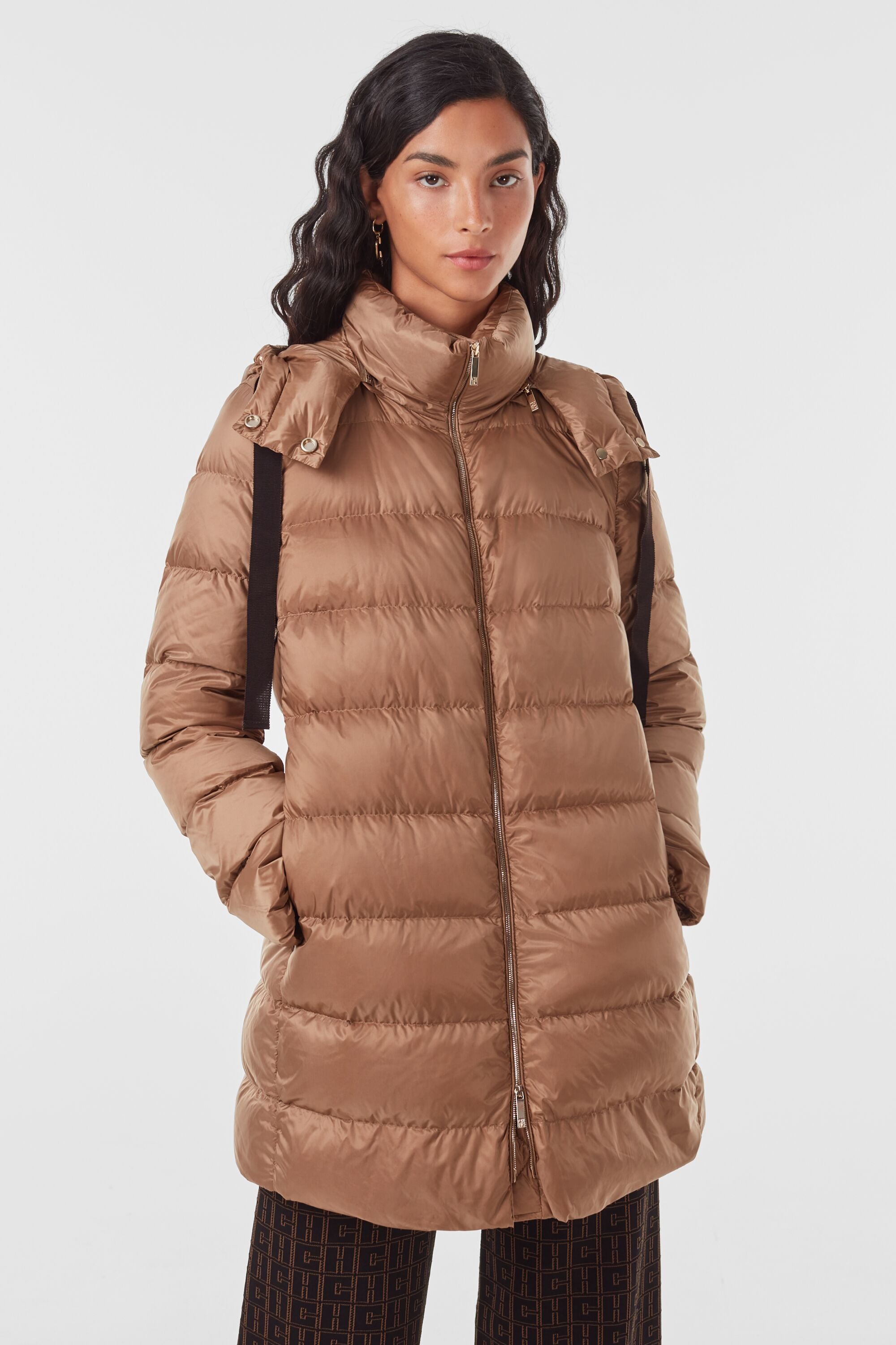 Quilted nylon A-line down coat