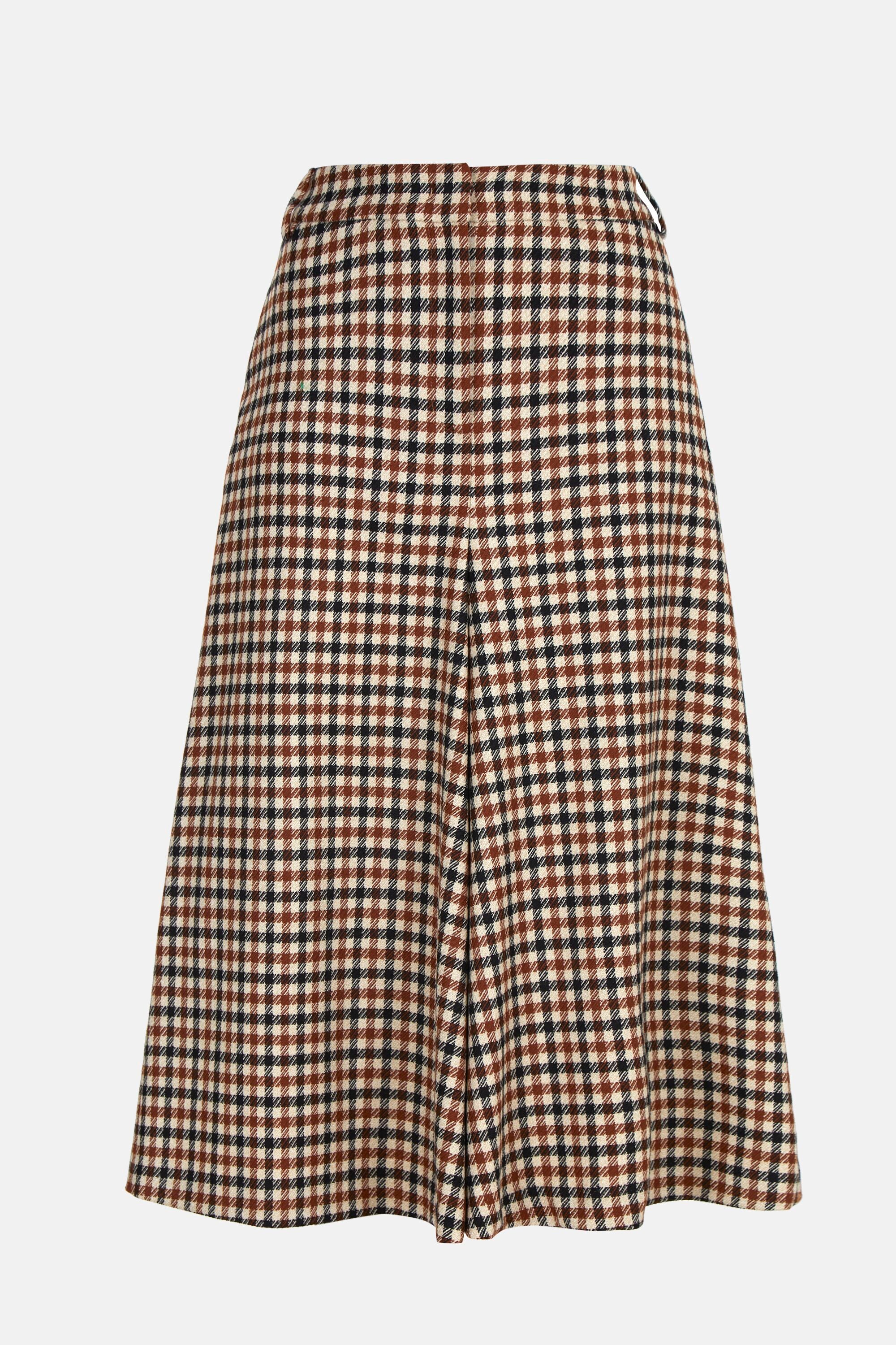 Checked wool jacquard A-line skirt
