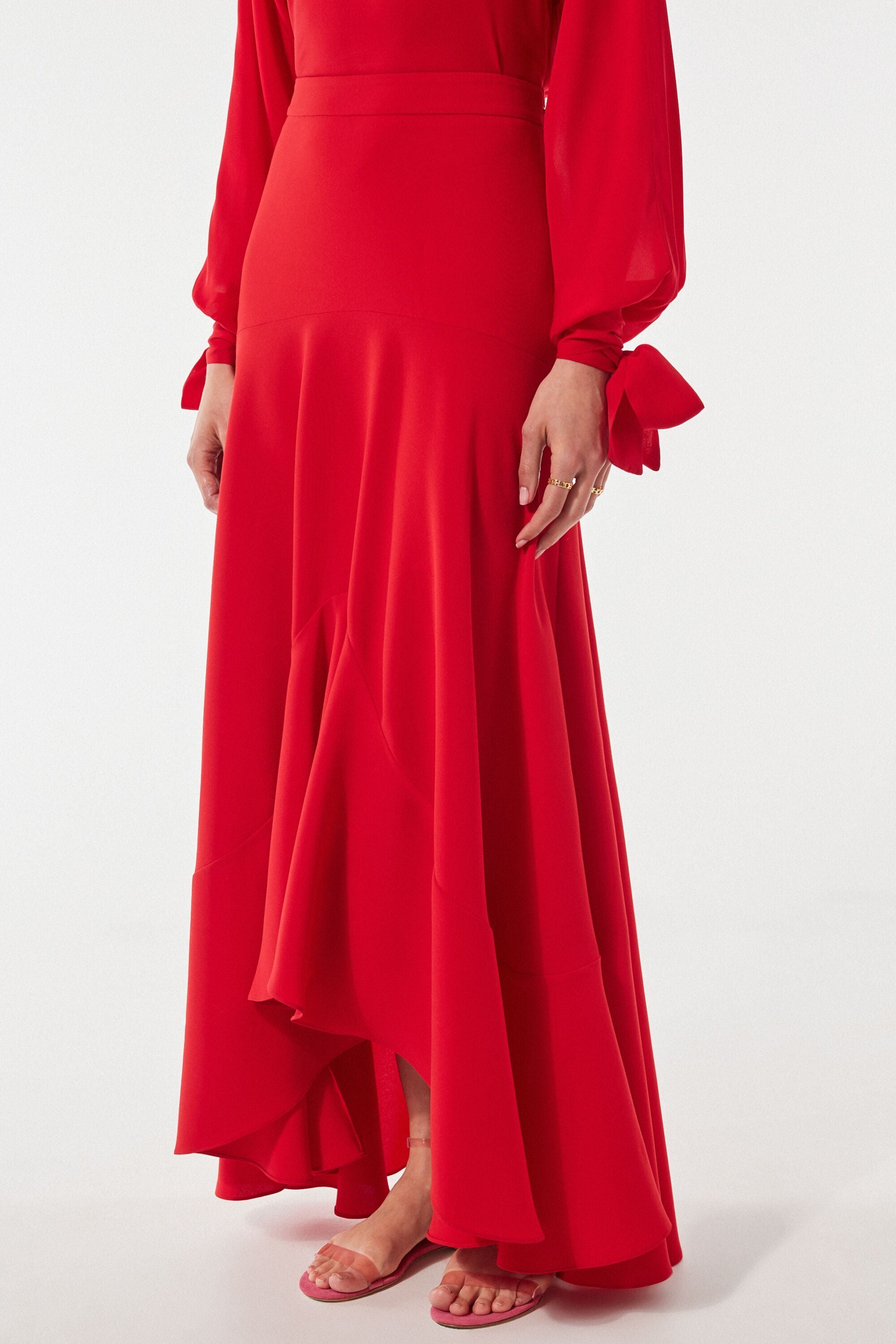 Falda de crepé volantes rojo - CH Herrera España