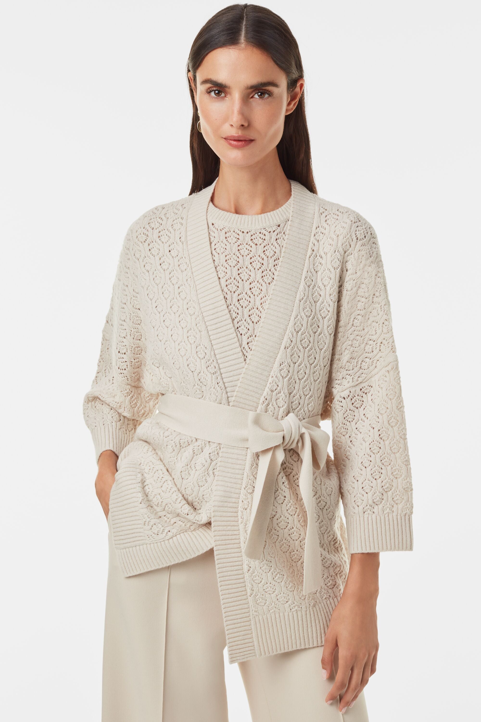 Cashmere and wool cutwork knit oversized cardigan