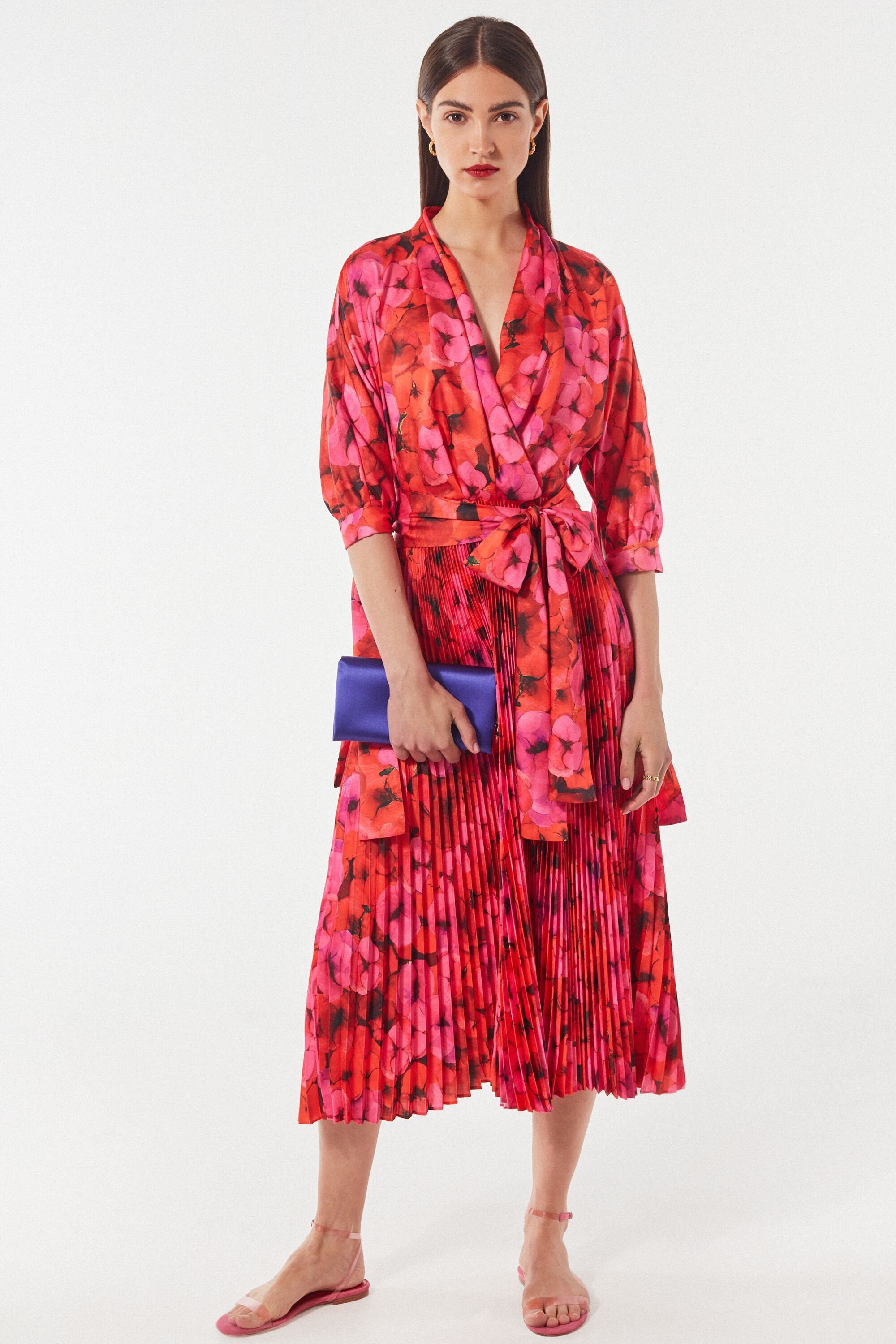 Vestido de twill estampado plisado multicolor - CH Carolina España