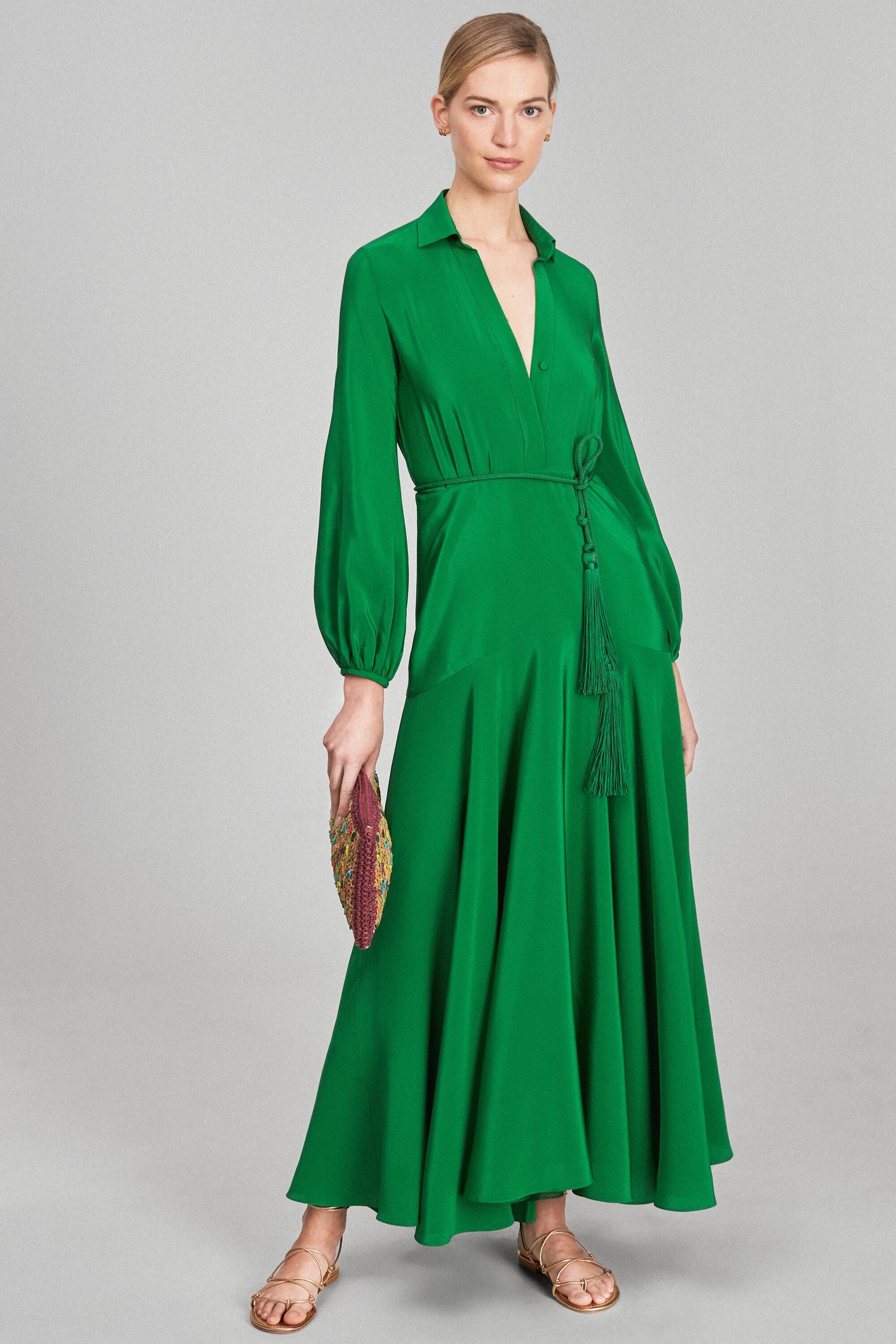 analogía insondable raspador Vestido camisero de seda verde - CH Carolina Herrera Chile