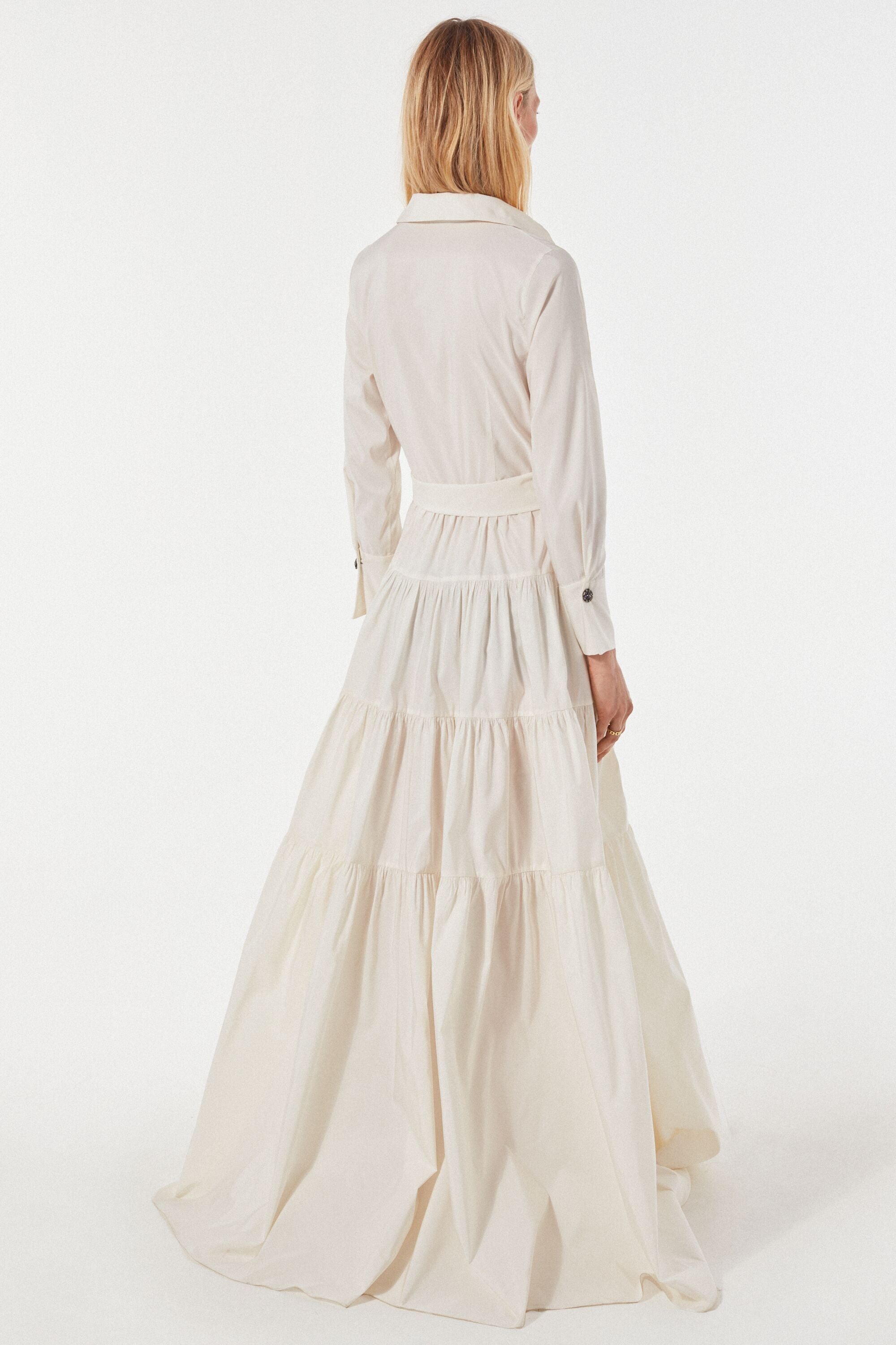 Tiered taffeta shirt dress ivory - CH 