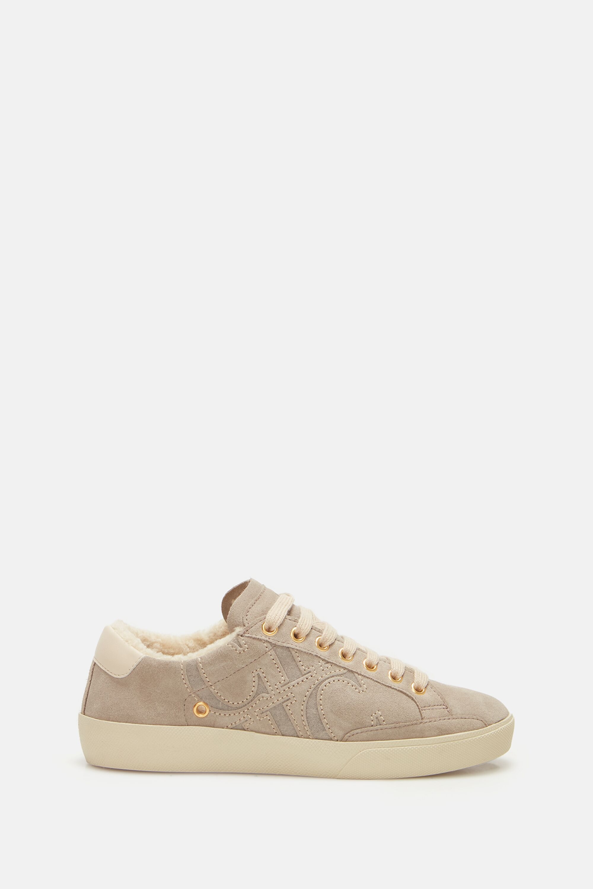 Leather and shearling bamba sneakers