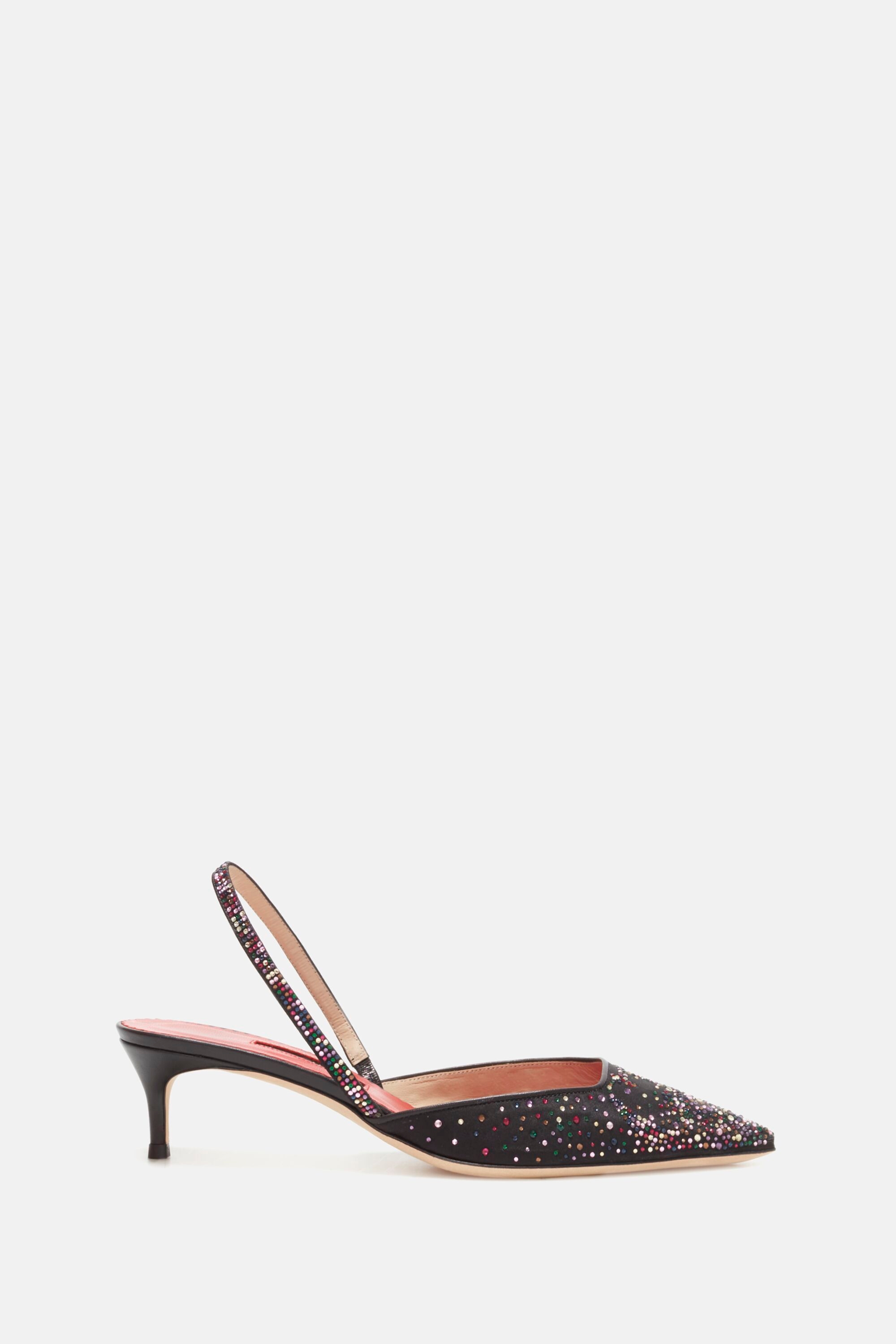 Initials Insignia 45 satin slingback pumps with crystals