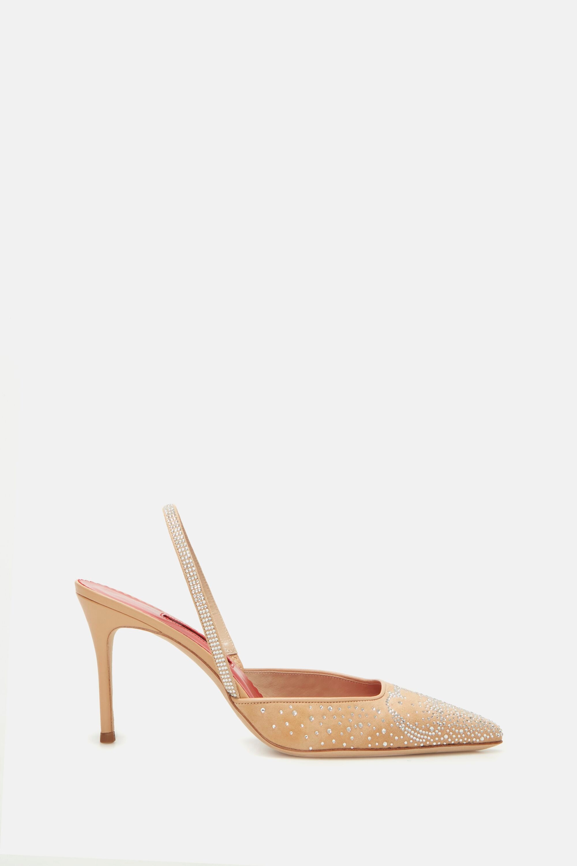 Initials Insignia 80 crystal-embellished suede slingback pumps