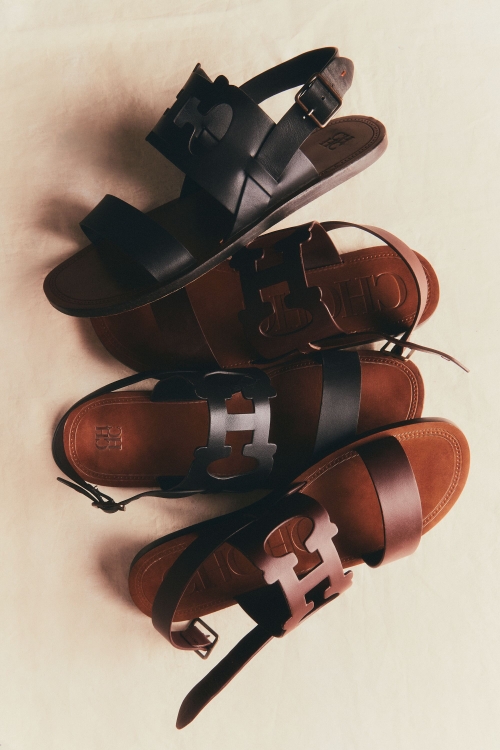 INITIALS INSIGNIA LEATHER SANDALS