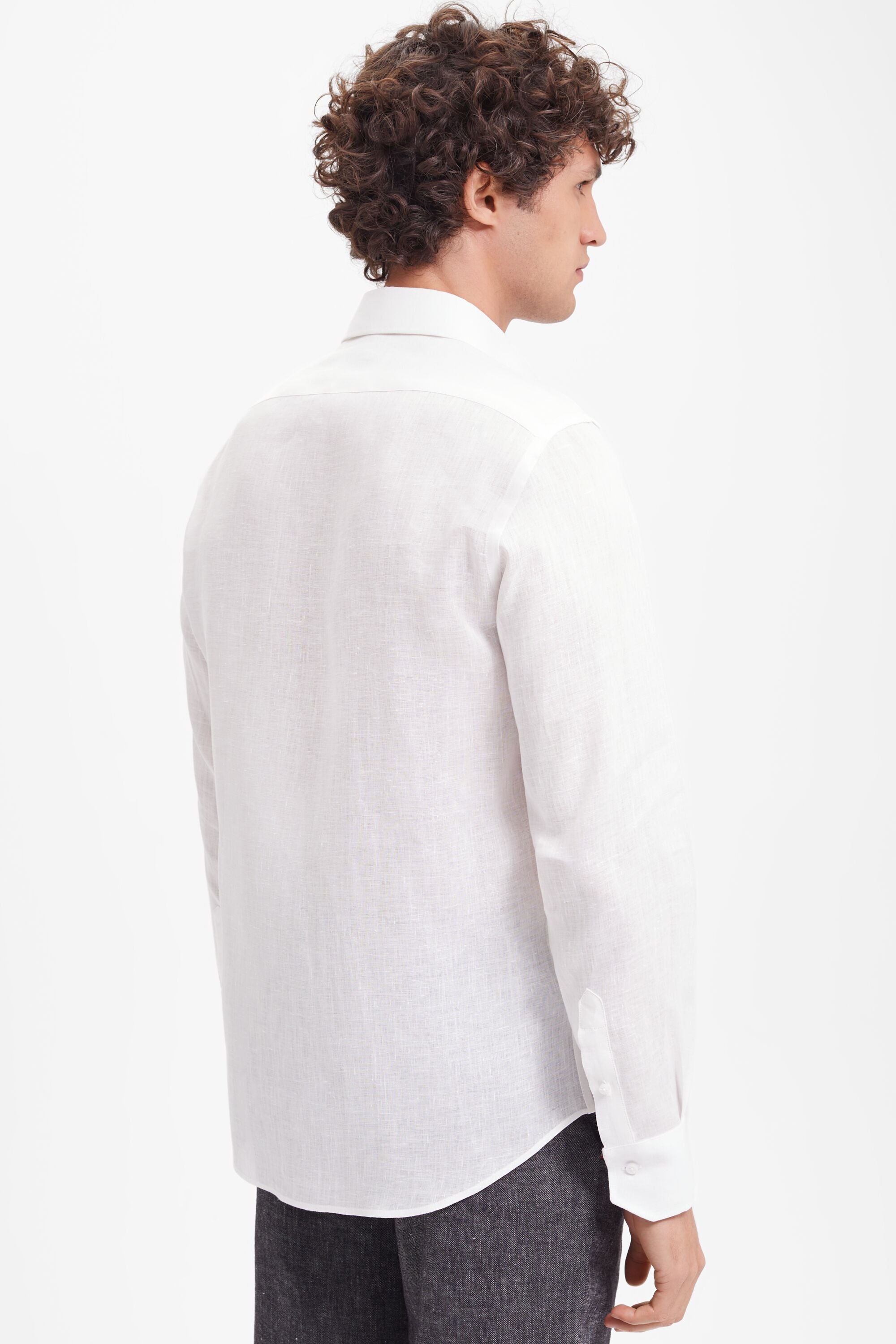 Camisa de lino con cuello italiano blanco - CH Herrera España