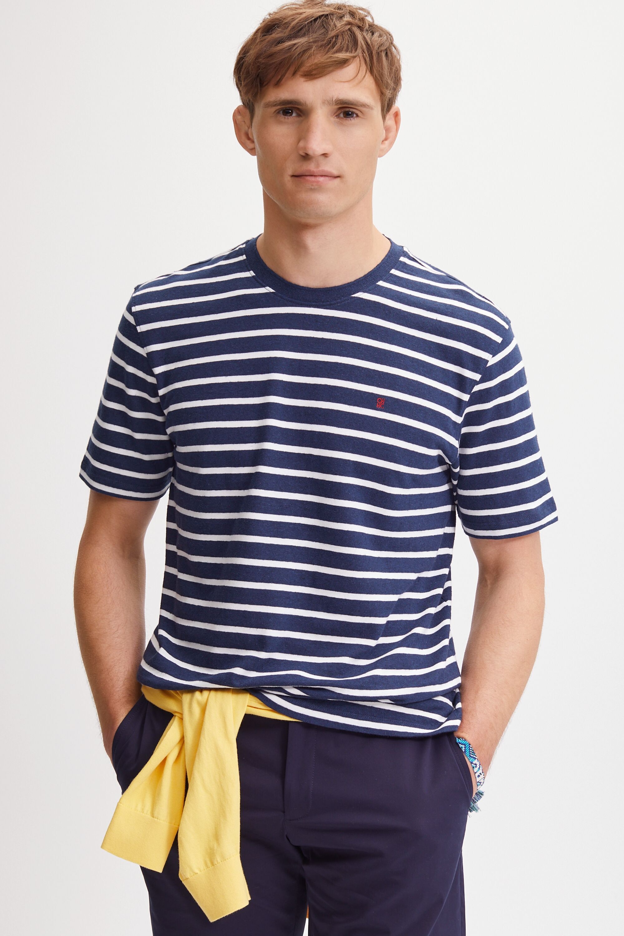 Striped cotton and linen t-shirt