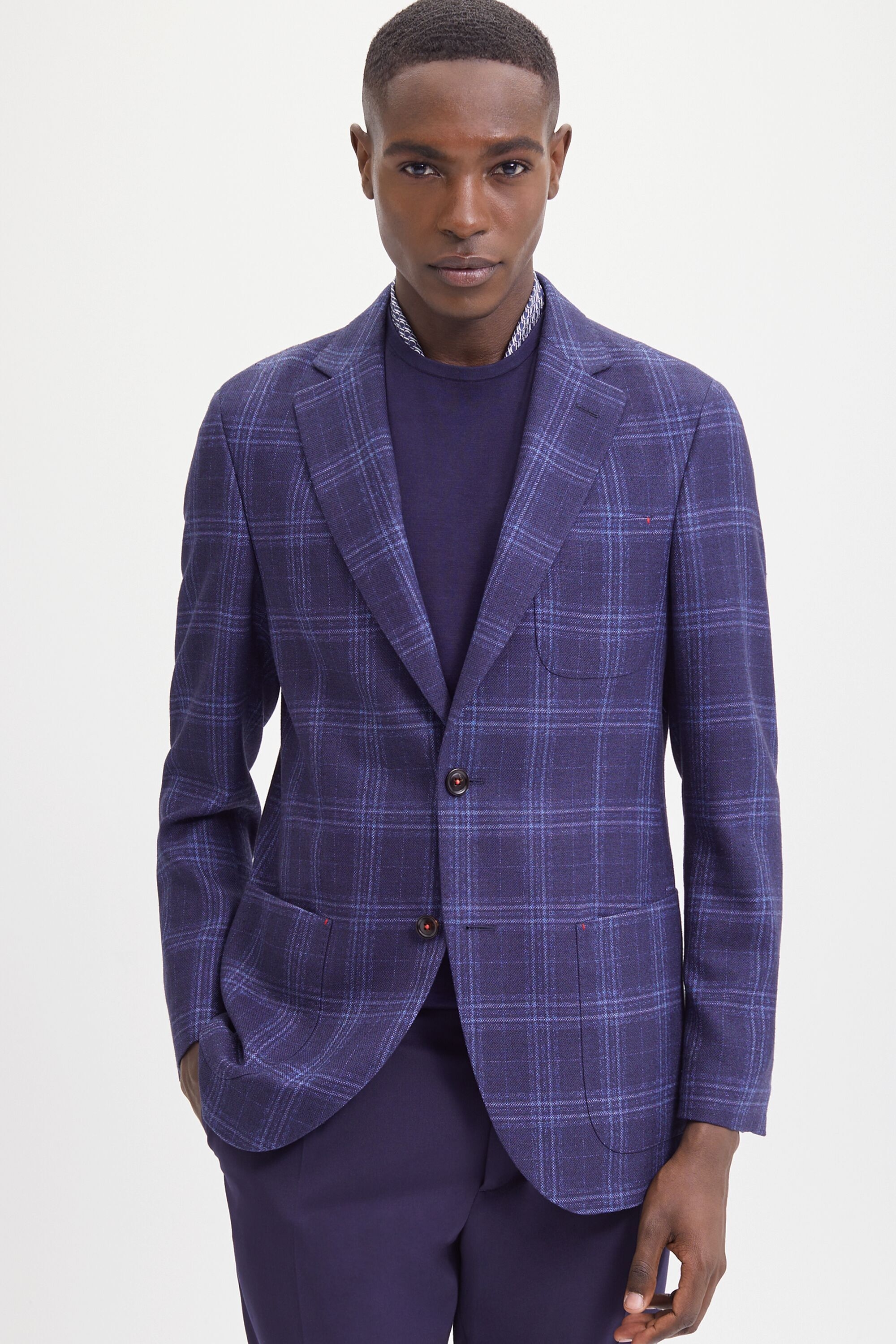 Checked wool and silk relaxed fit blazer