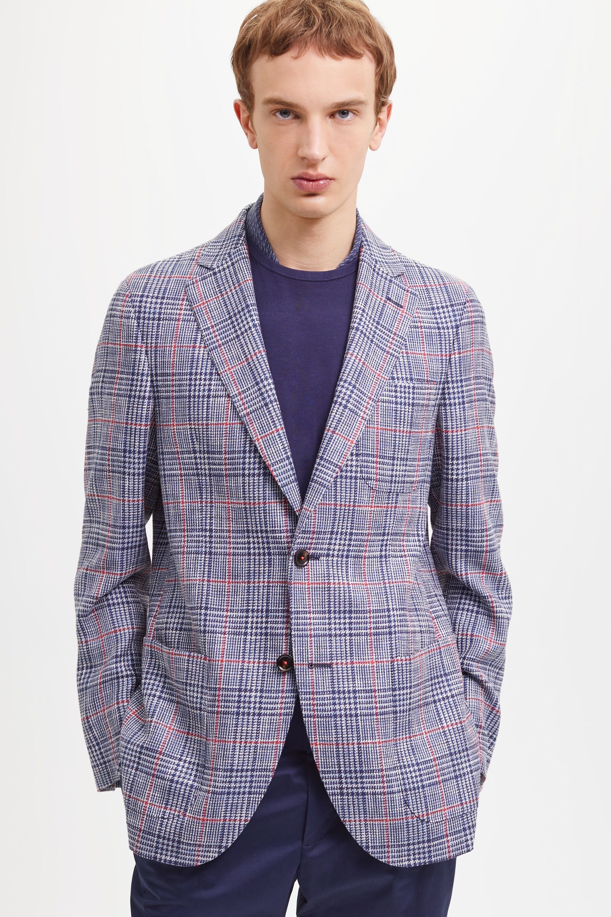 Prince of Wales checked linen-blend relaxed fit blazer