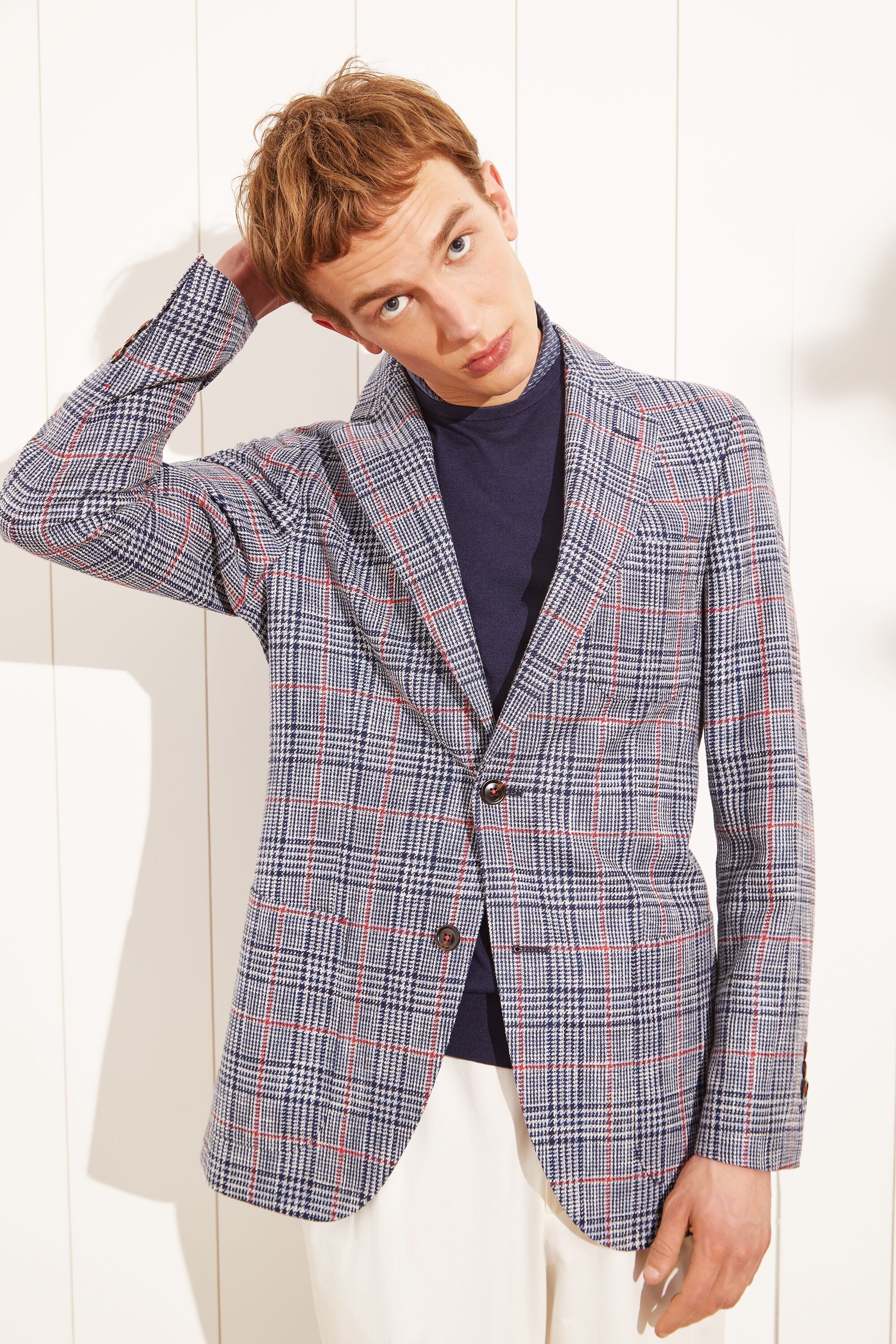 Prince of Wales checked linen-blend relaxed fit blazer