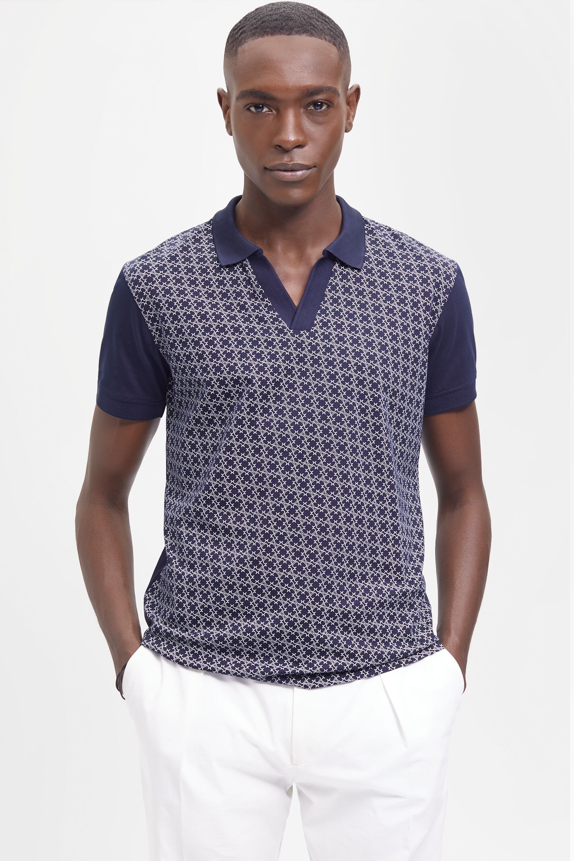 Open collar Rosetta Insignia printed jersey polo shirt