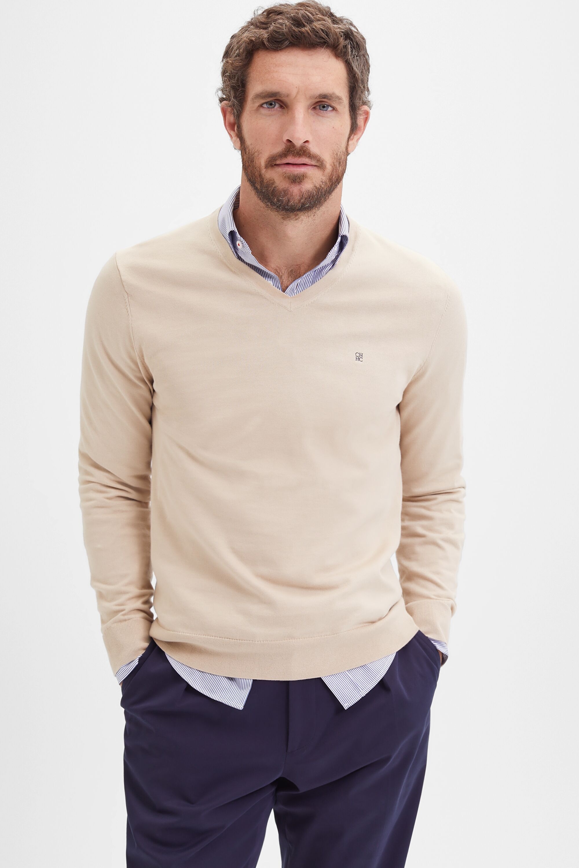 Pima cotton V-neck sweater