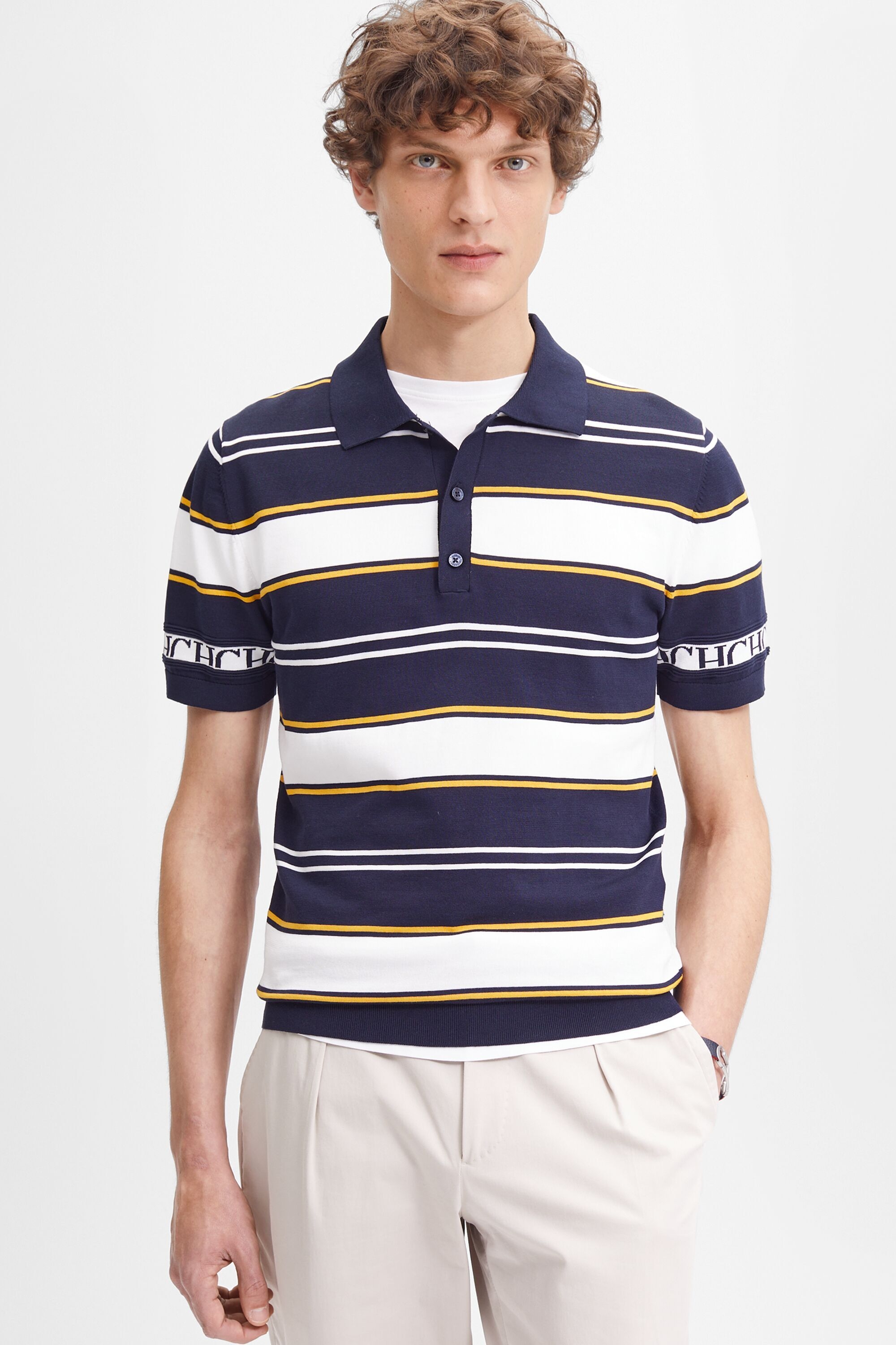 Striped gassed cotton polo shirt