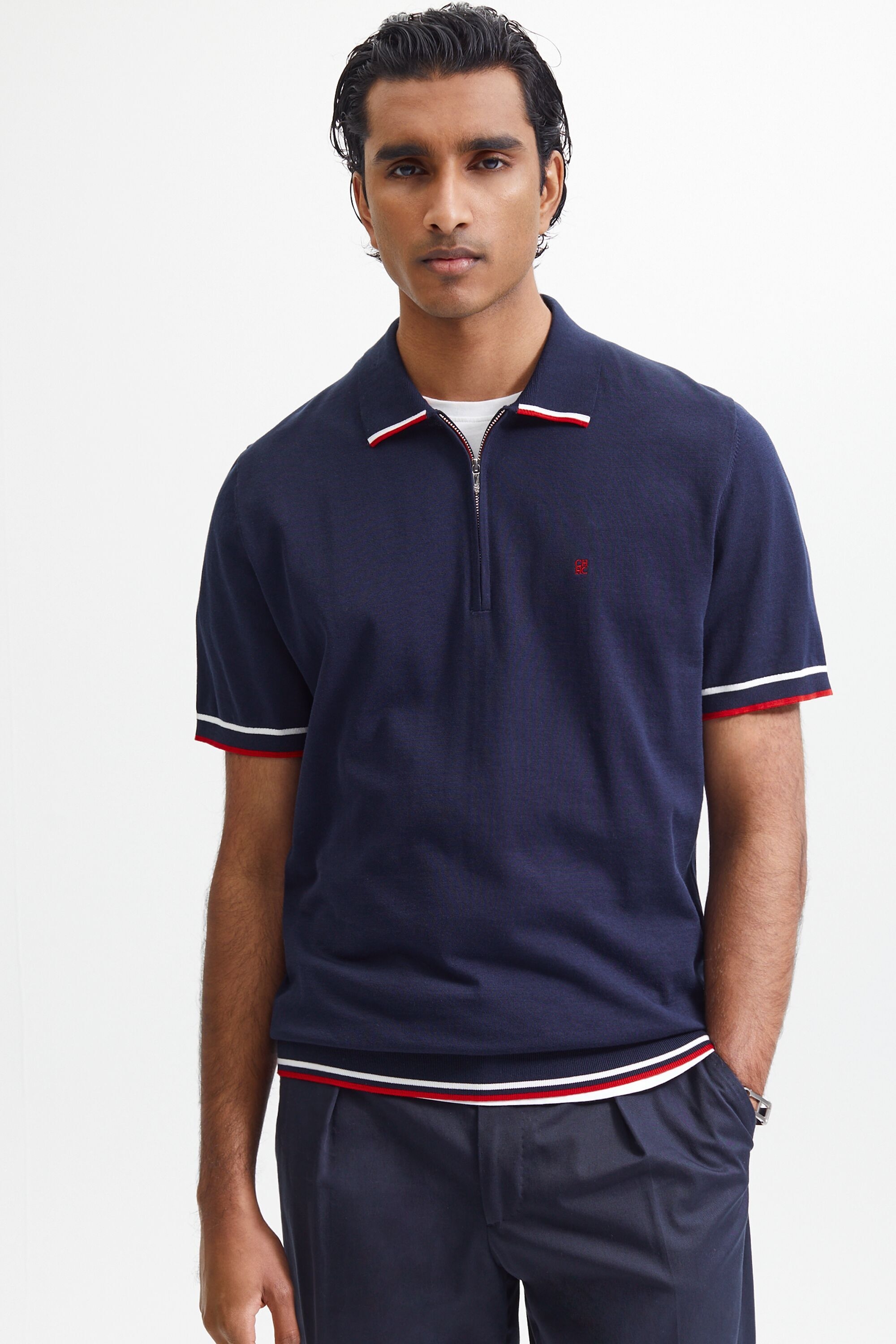 Contrast-tipped gassed cotton polo shirt