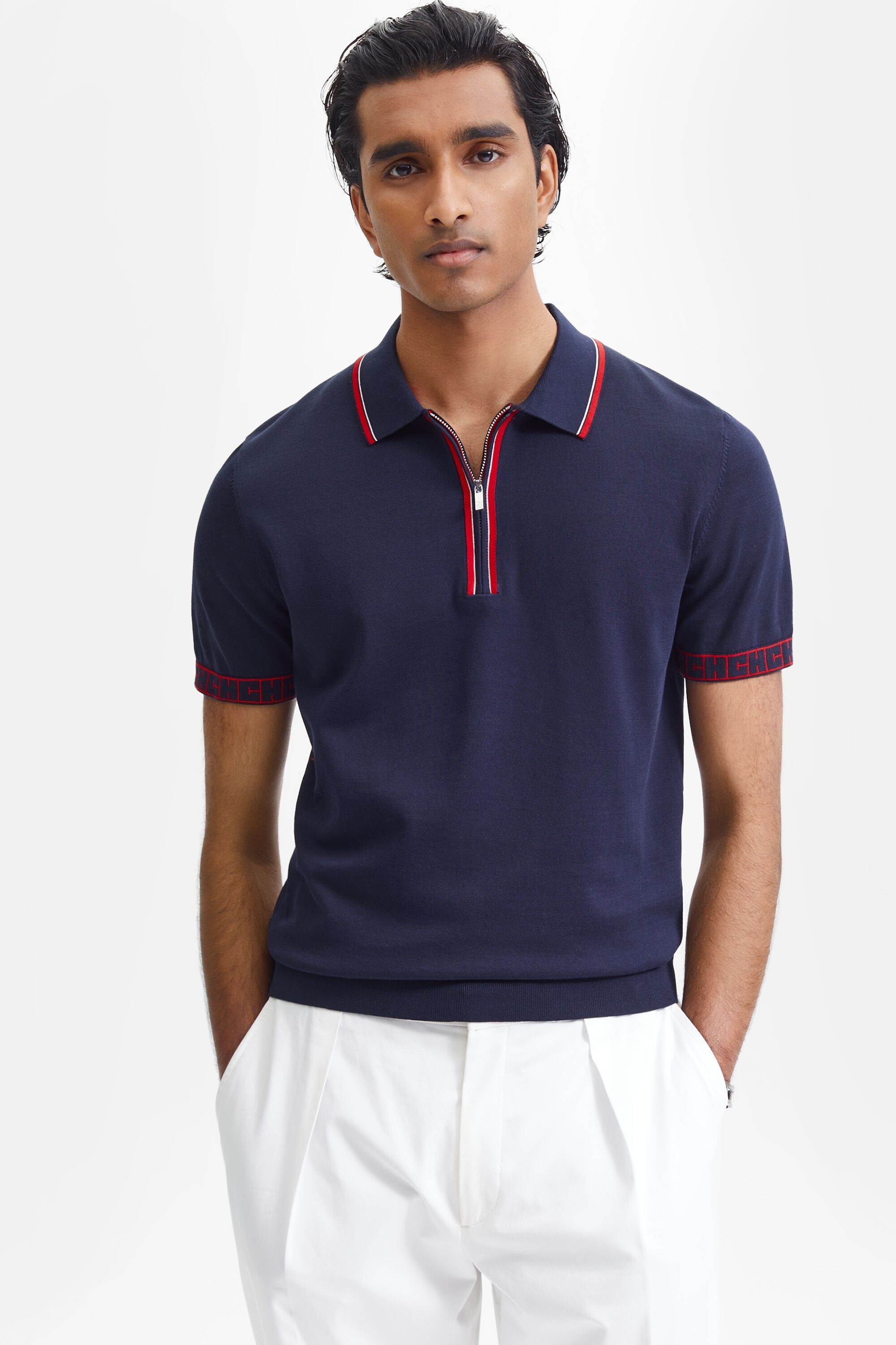 CH 2020 intarsia gassed cotton polo shirt