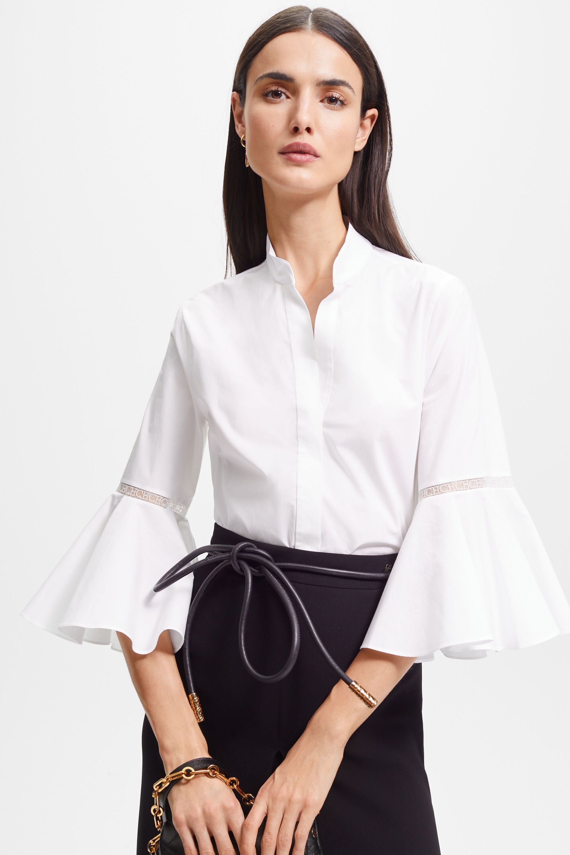 Poplin fitted shirt with ruffled sleeves