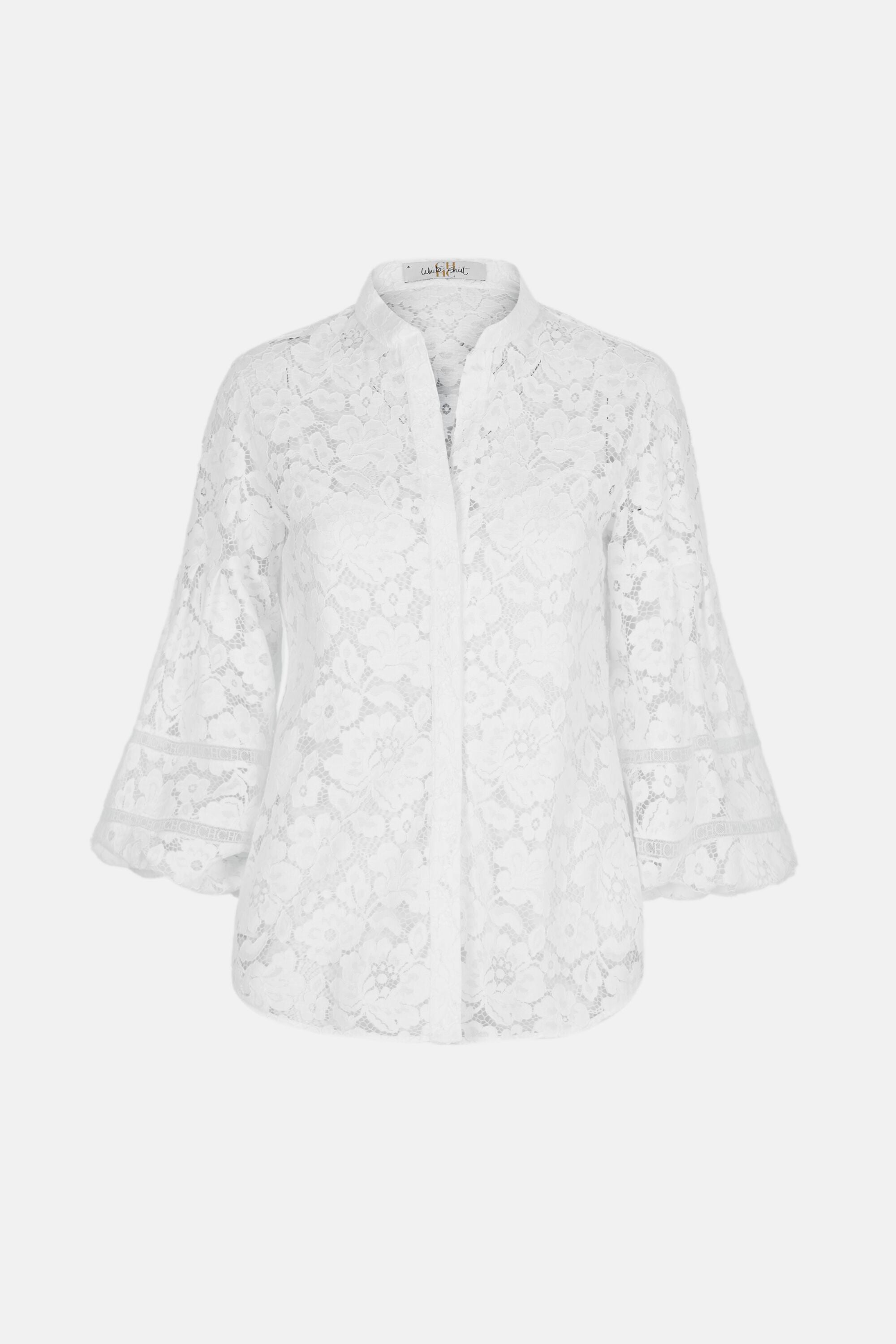 Puffed sleeve lace White Shirt