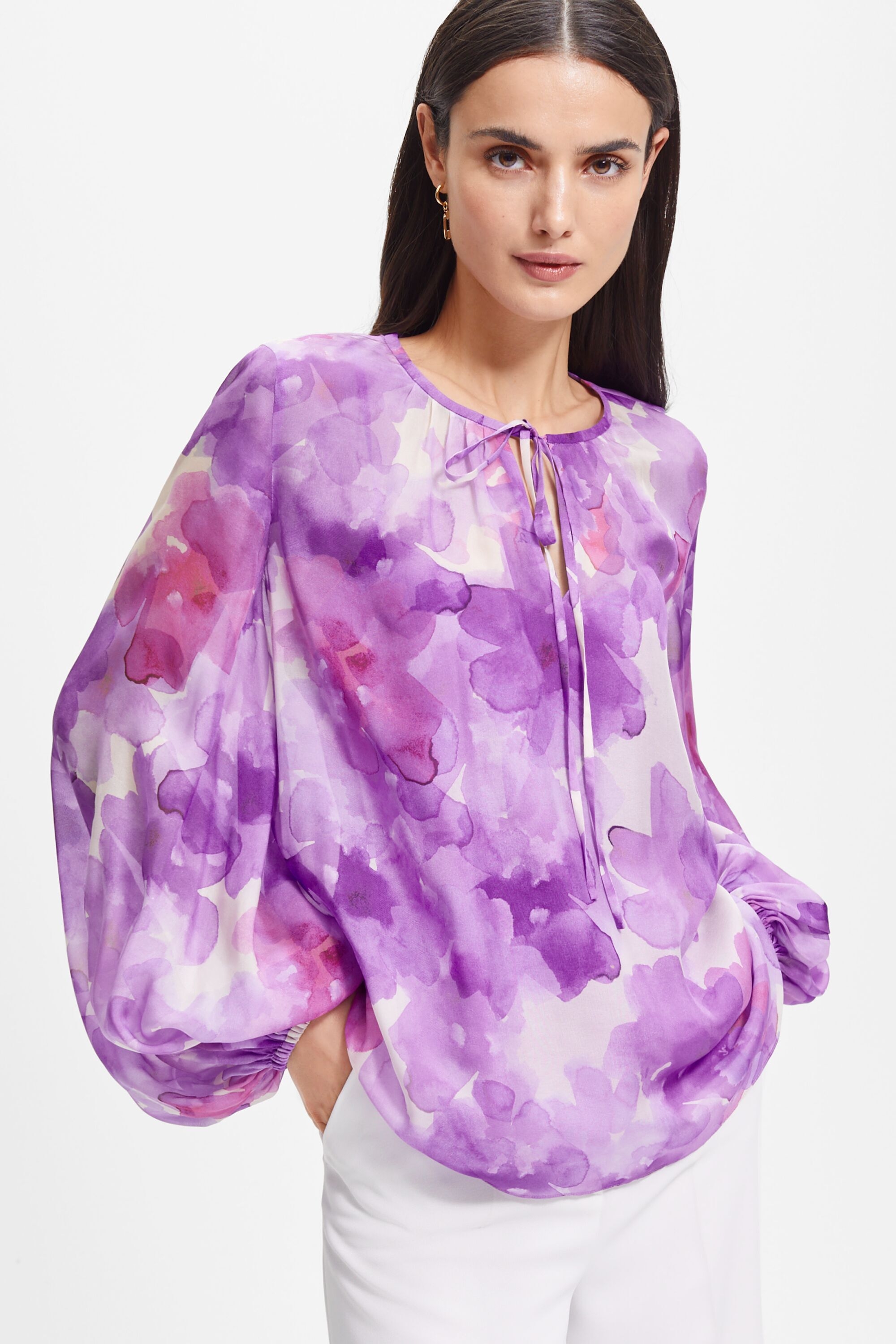 Printed silk A-line blouse