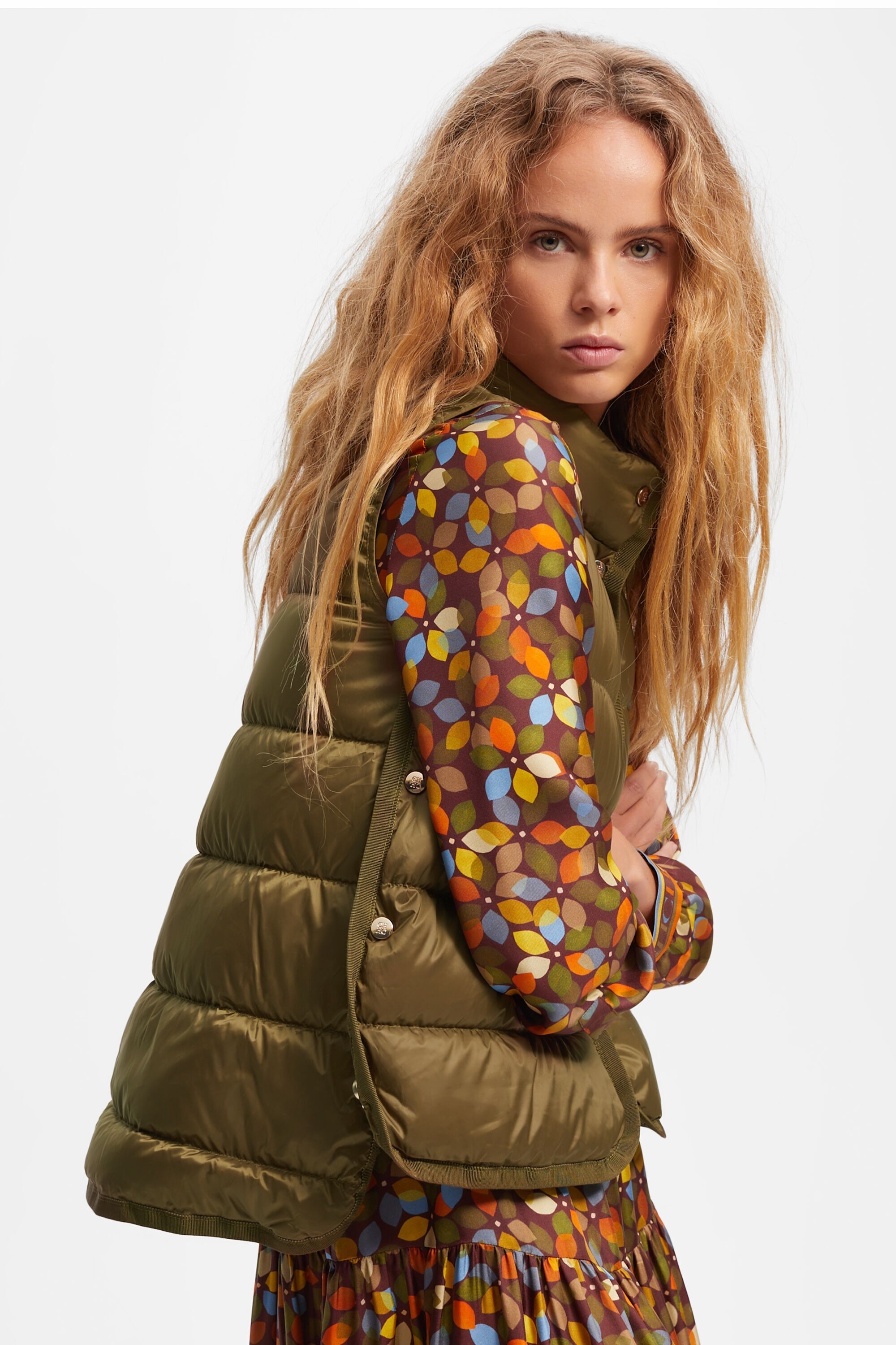 Quilted nylon A-line down vest