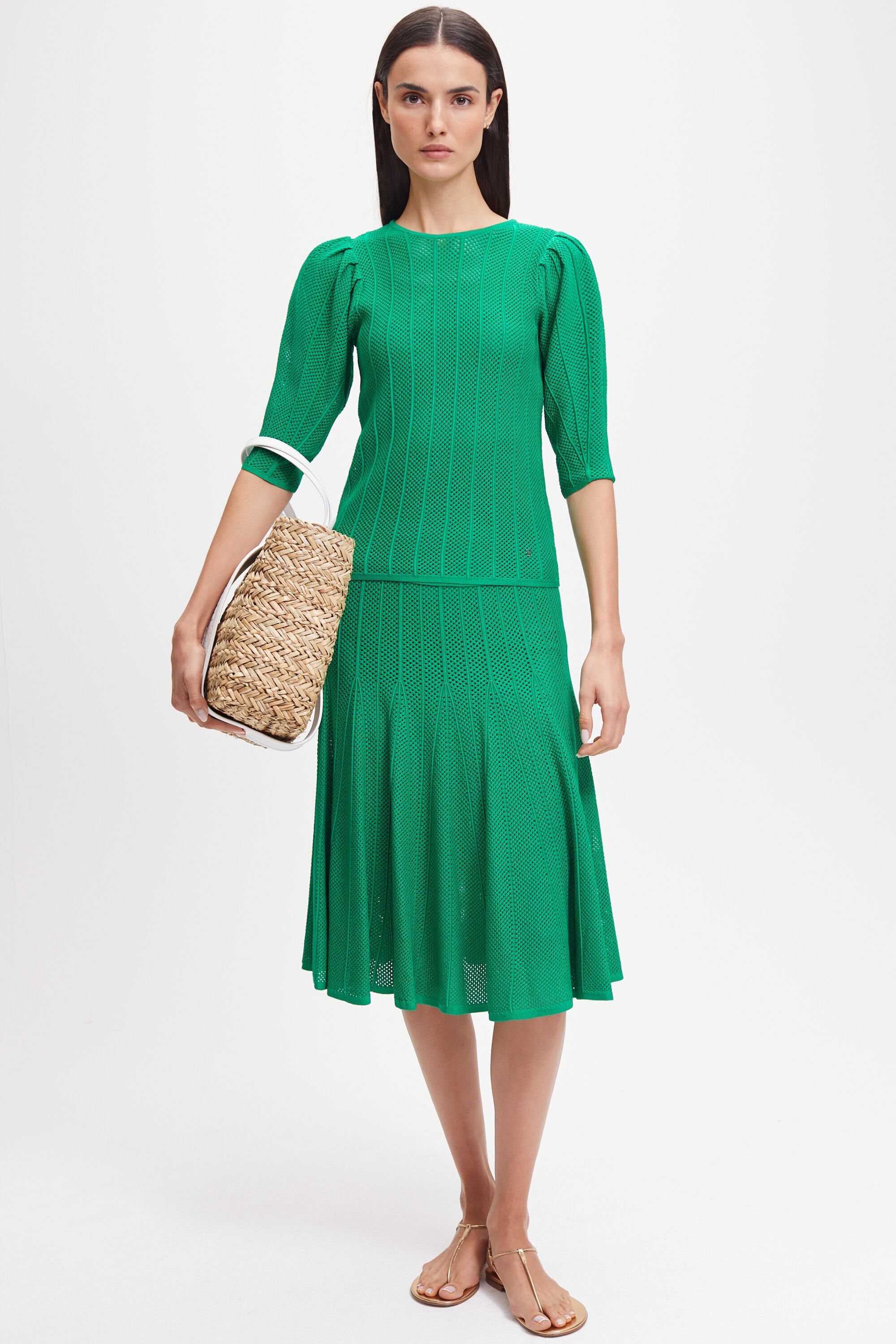 Pointelle knit fit-and-flare skirt