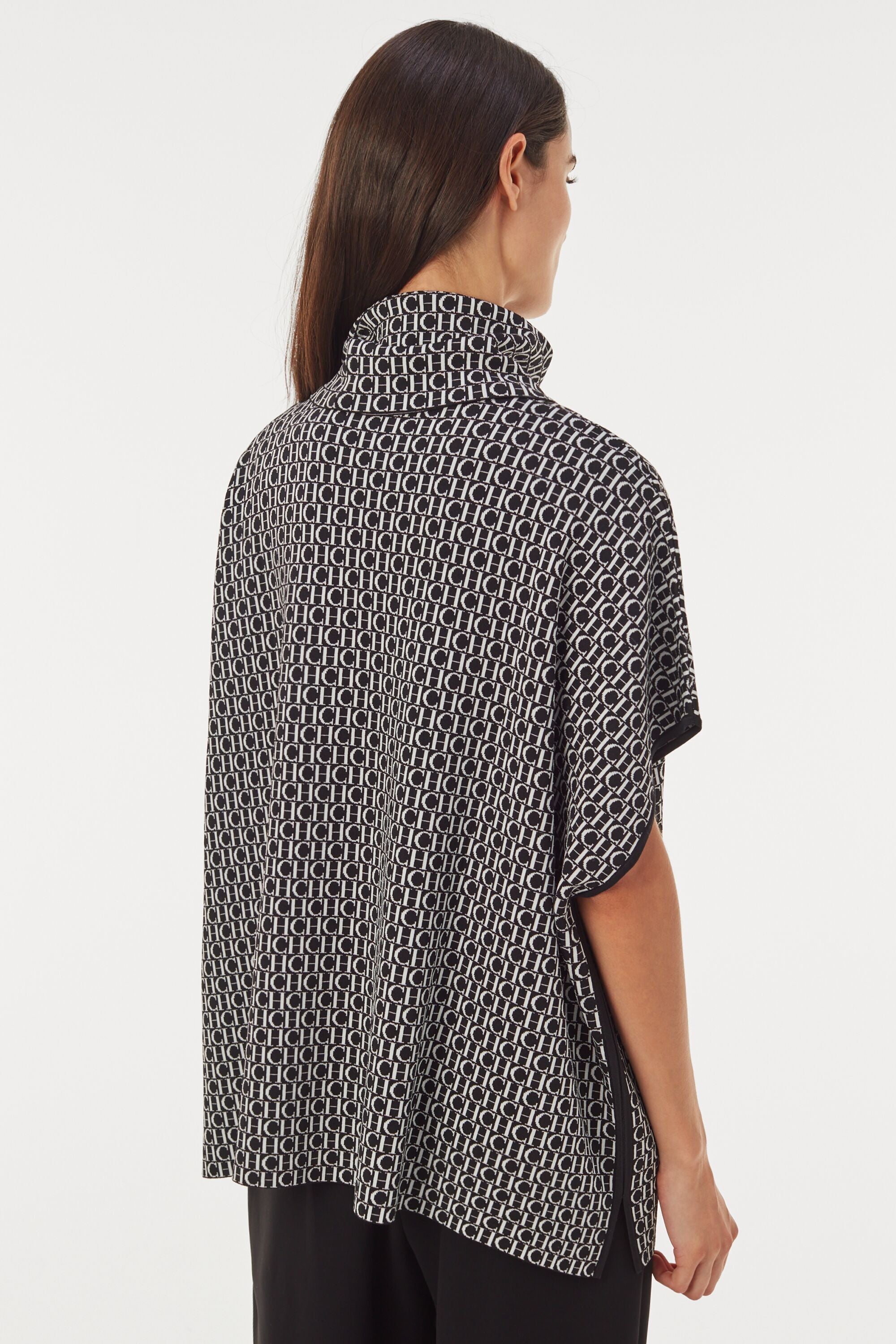 CH jacquard oversized poncho black/ivory - CH Carolina Herrera Greece