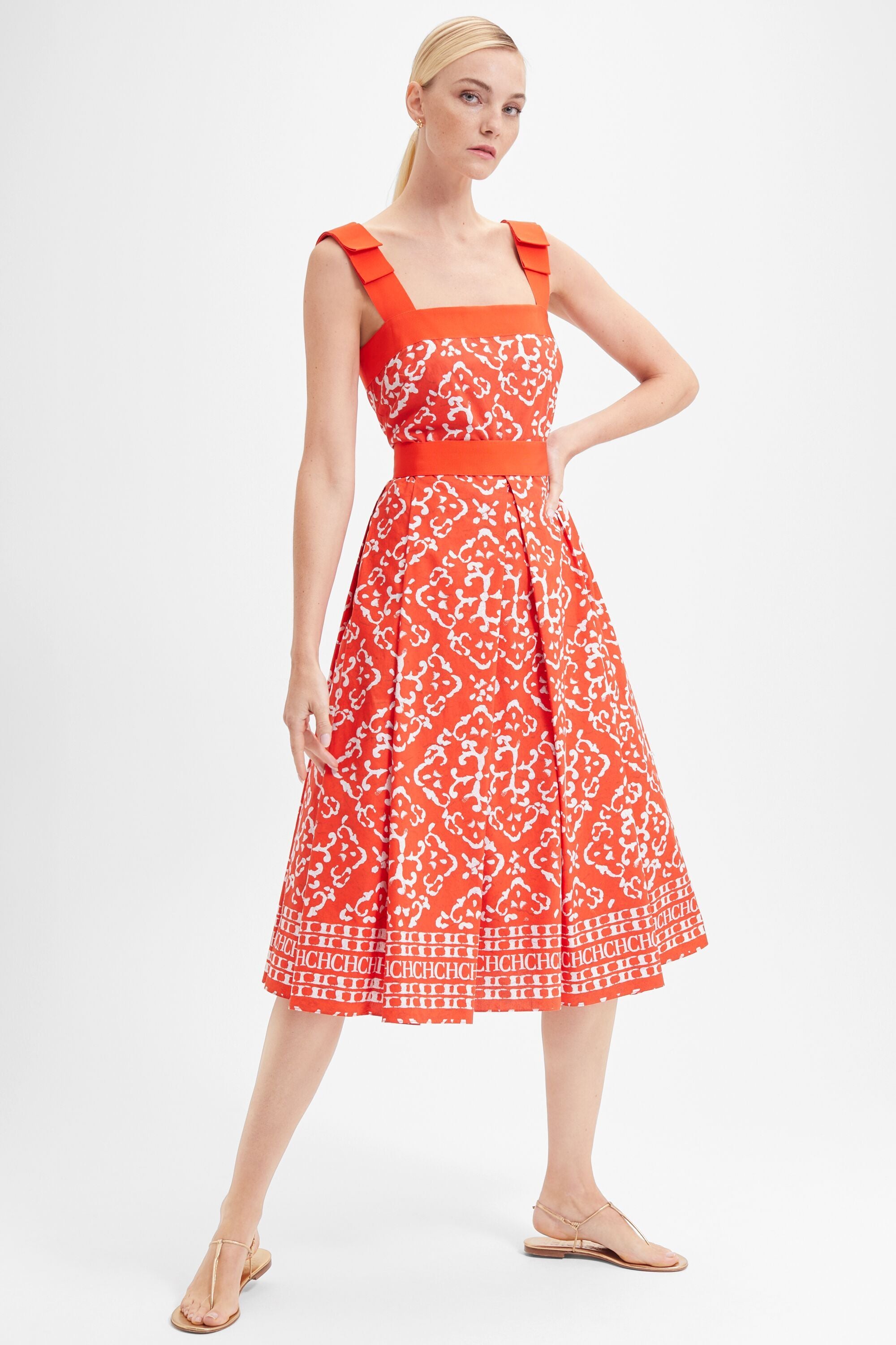 Printed cotton fit-and-flare dress