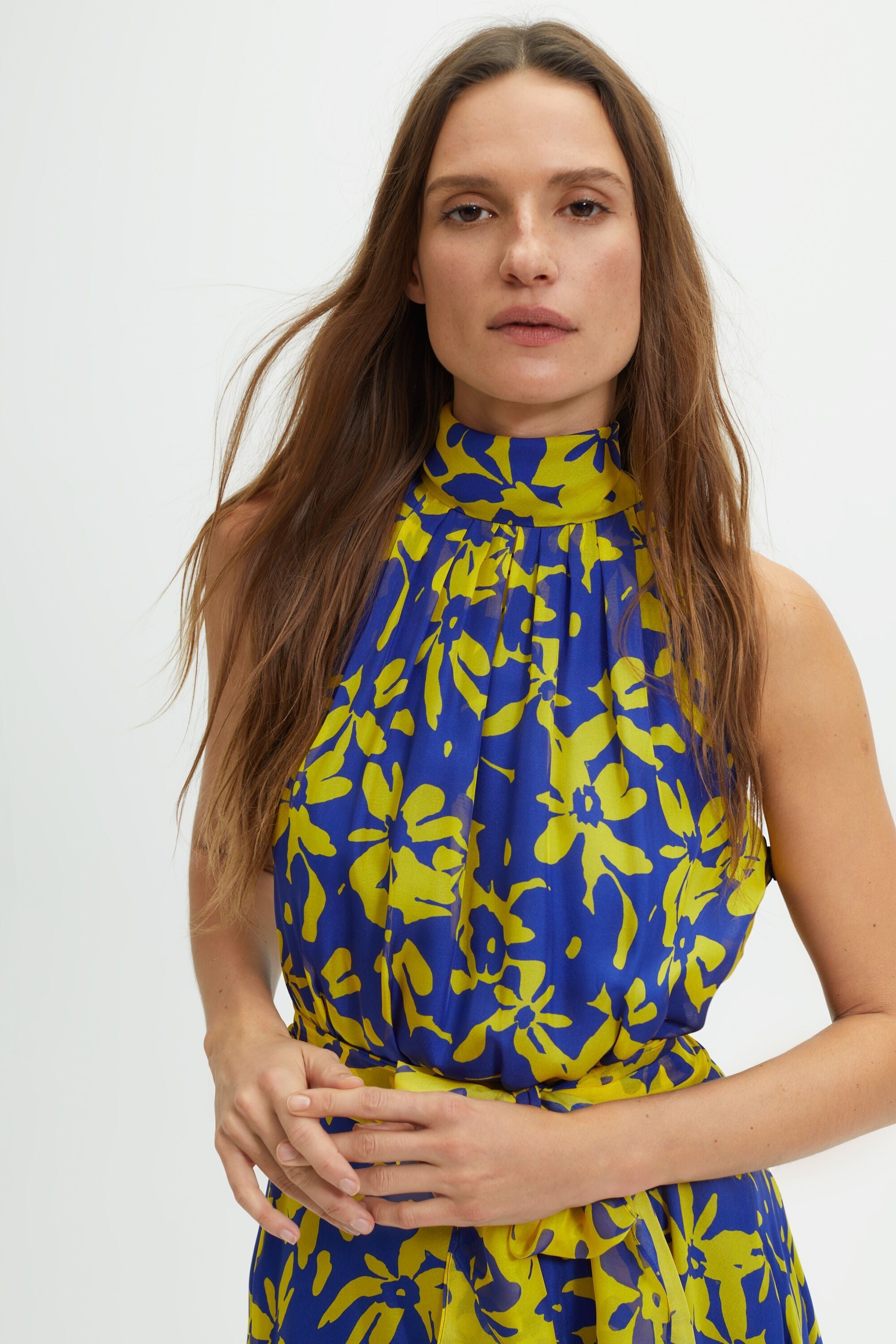 Arte Pickering Mucho Vestido halter de seda estampada azul/amarillo - CH Carolina Herrera España