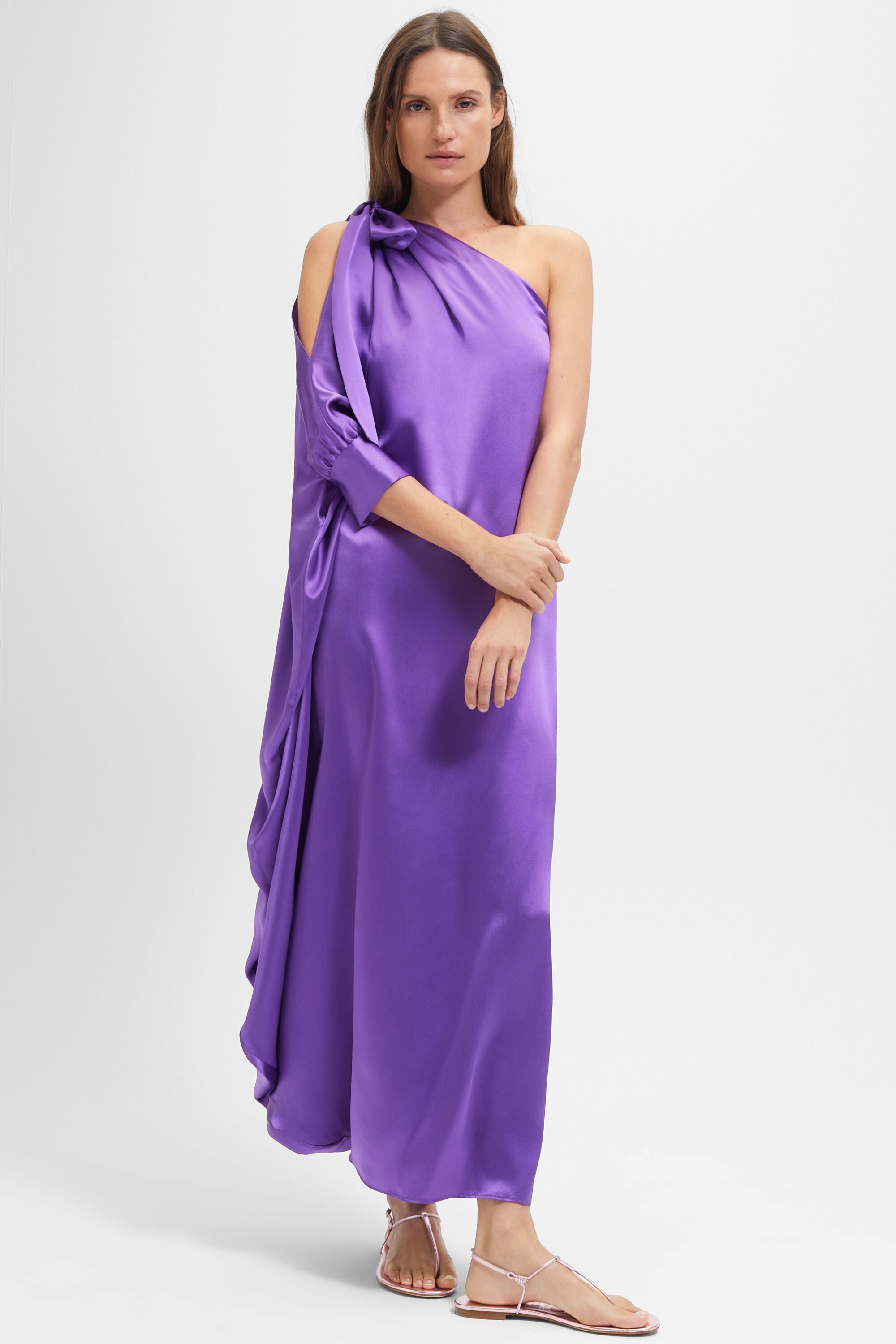 Asymmetric one-shoulder silk dress
