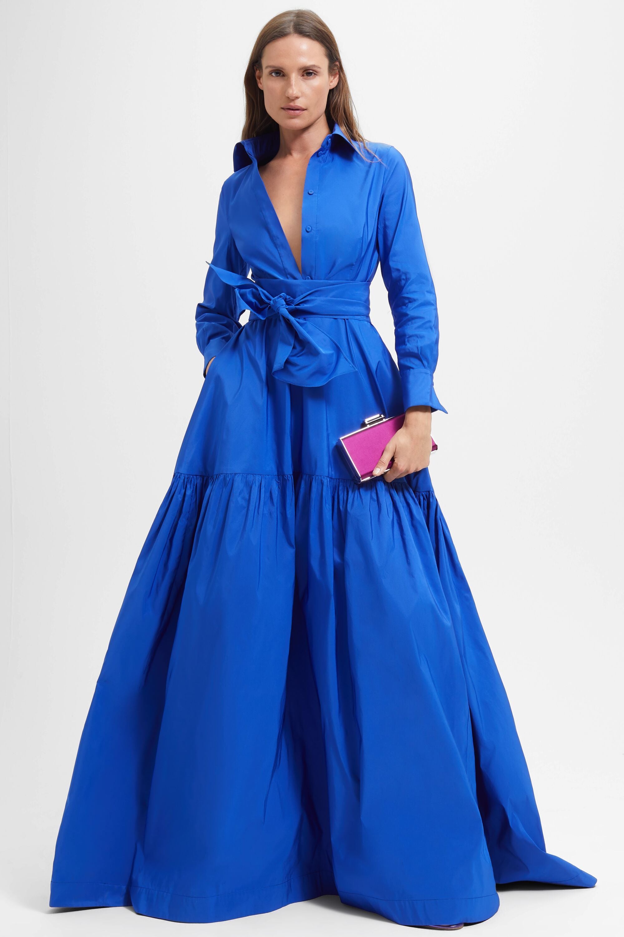 Vestido camisero largo de tafeta cobalt Carolina Herrera Estados Unidos