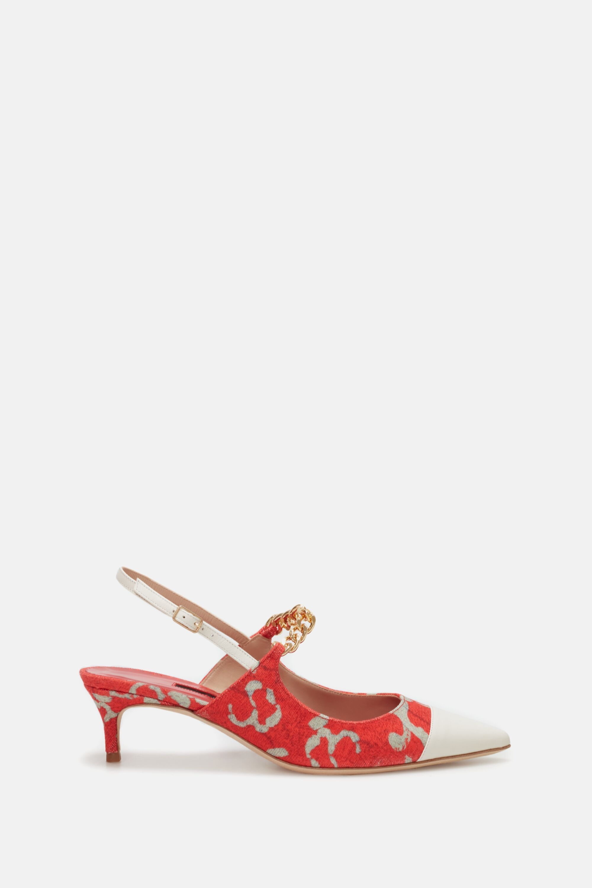 Printed canvas 45 slingback pumps with CH chain