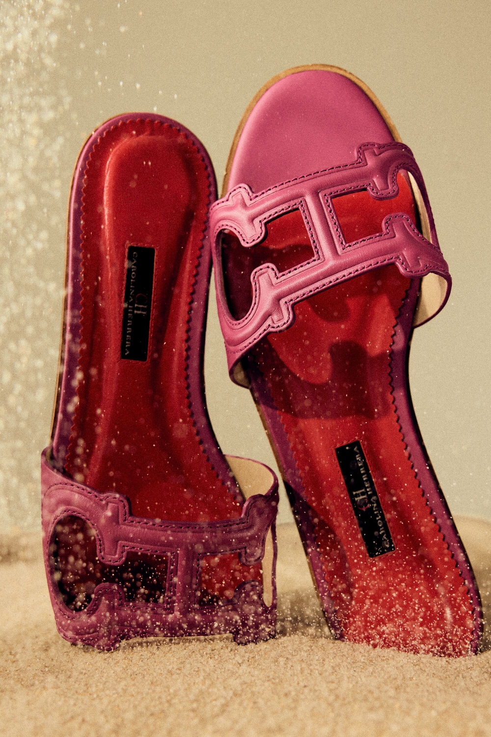 INITIALS INSIGNIA LEATHER SLIDES