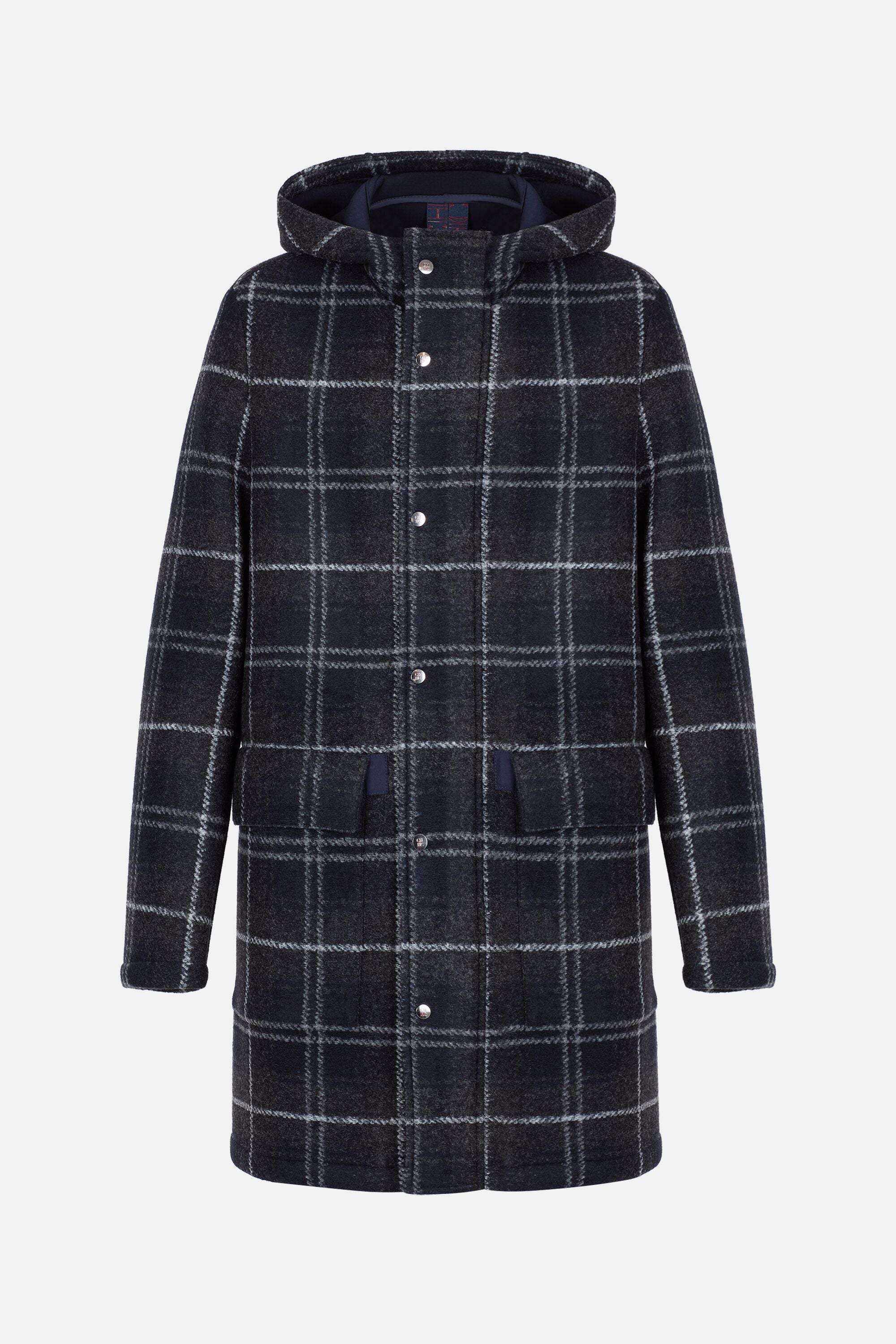 Checked neoprene duffle coat blanco gris azul marino CH Carolina