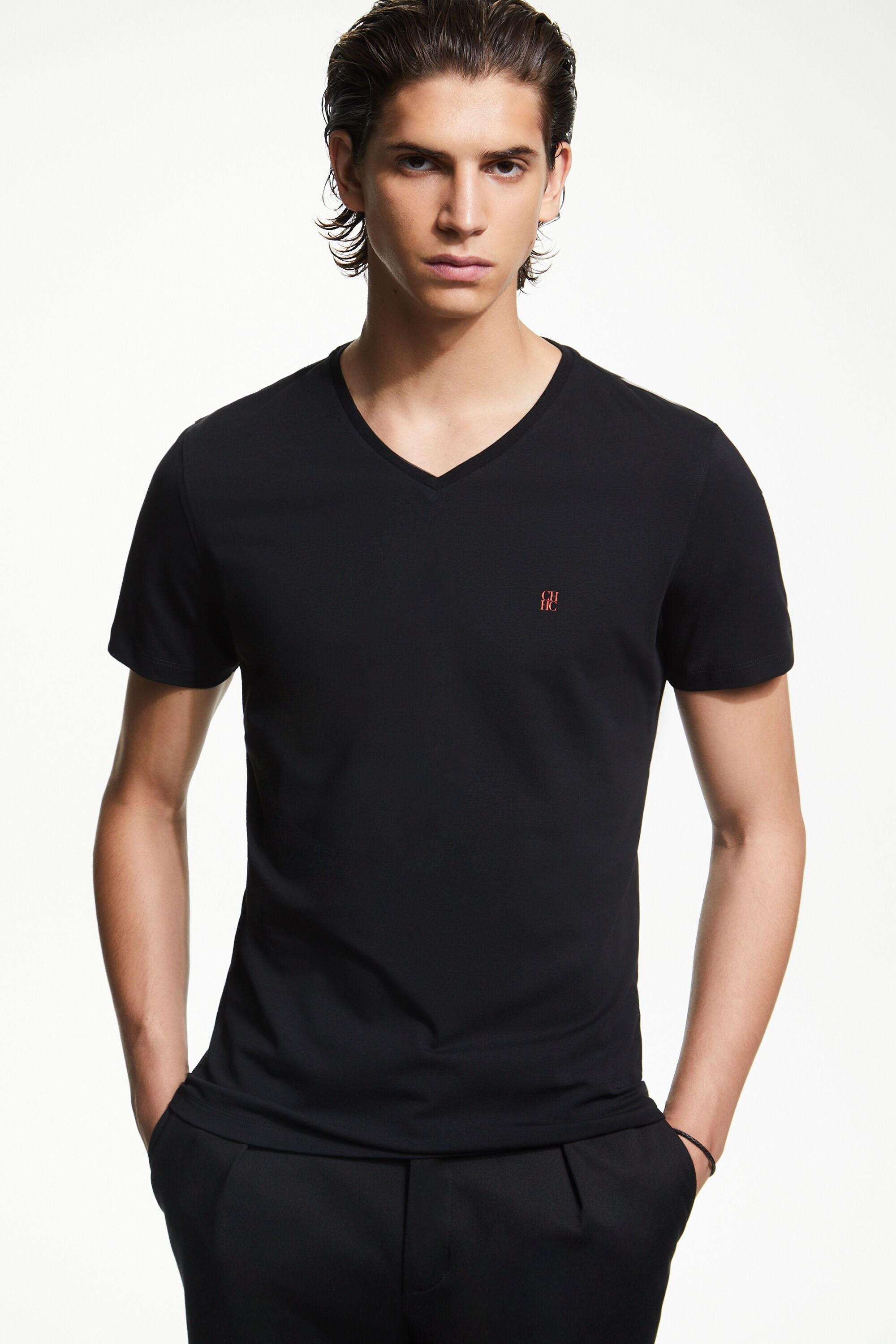V neck t shirt sales stretch