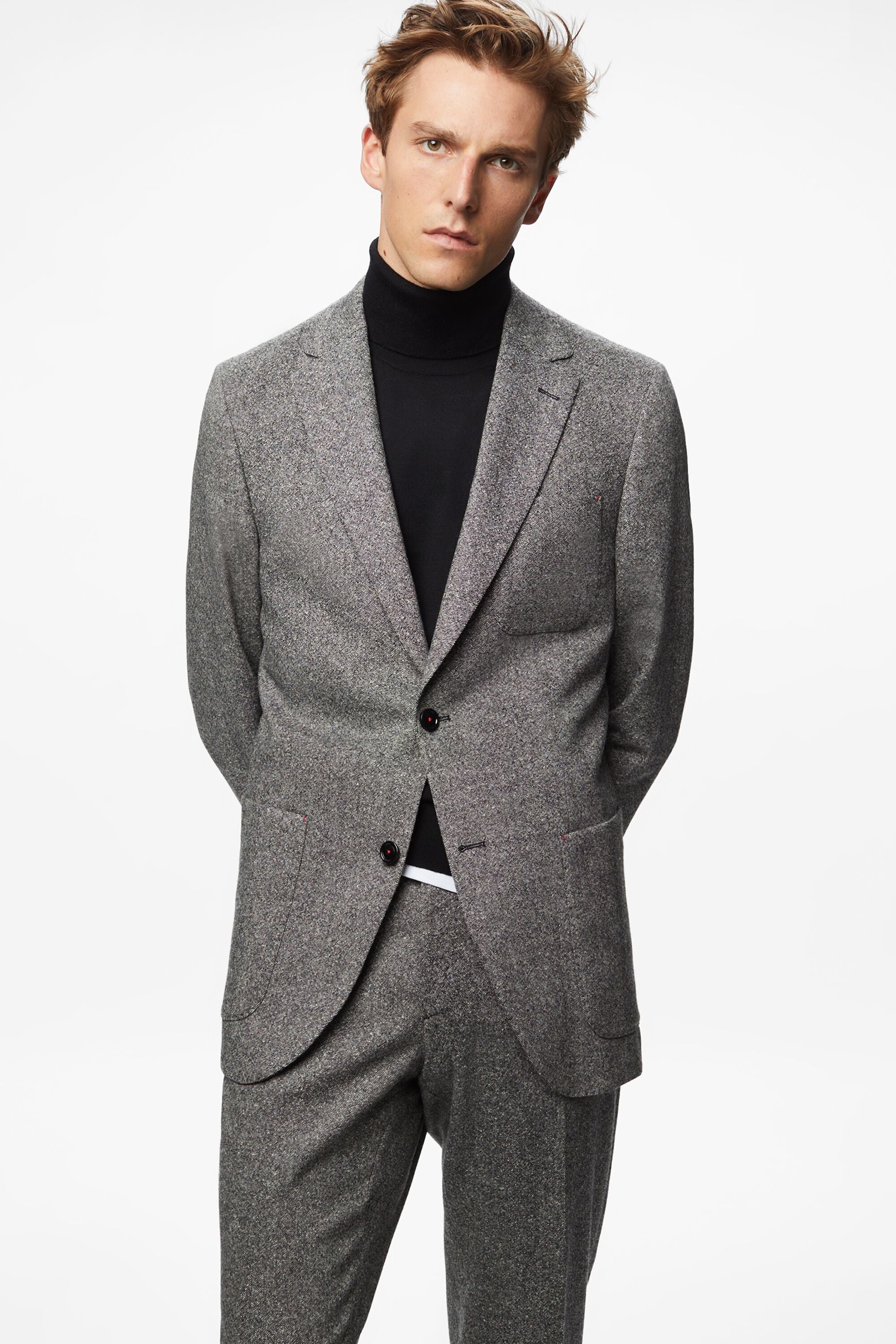 Mottled wool and silk relaxed fit suit jacket gray - CH Carolina