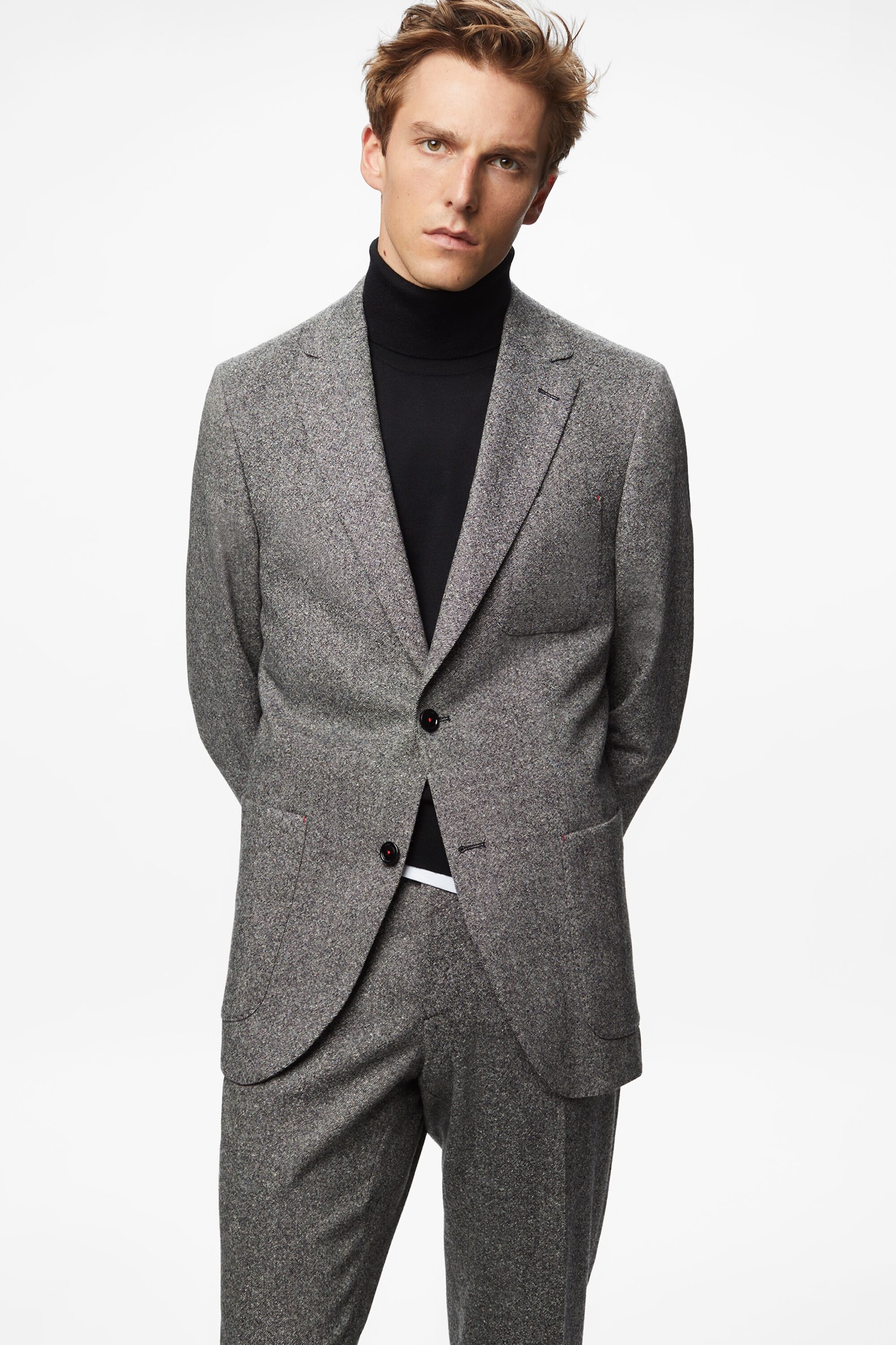 Mottled wool and silk relaxed fit suit jacket