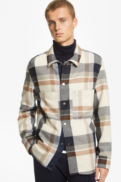 Checked cotton and wool overshirt