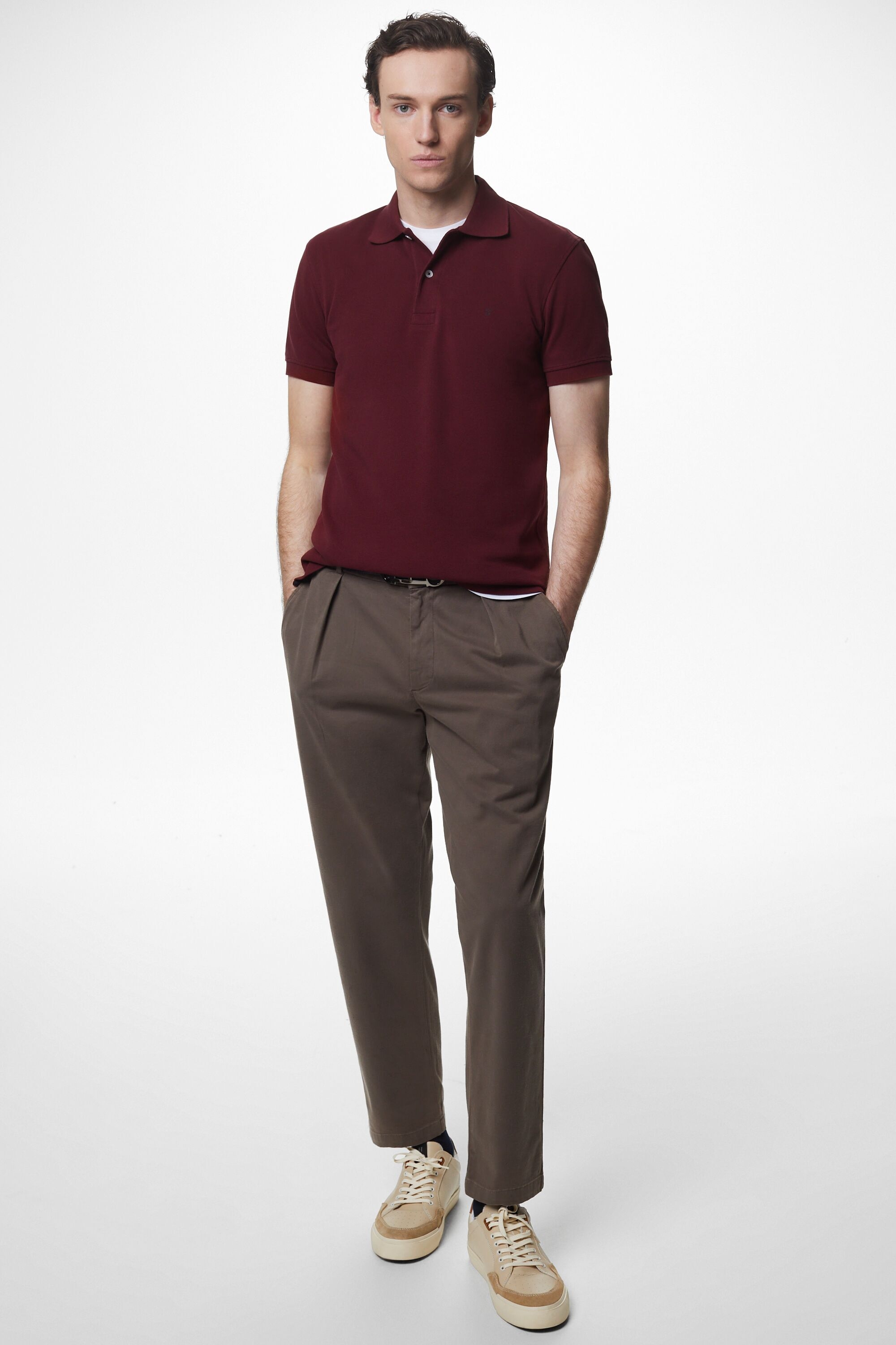 Regular fit twill pleated pants