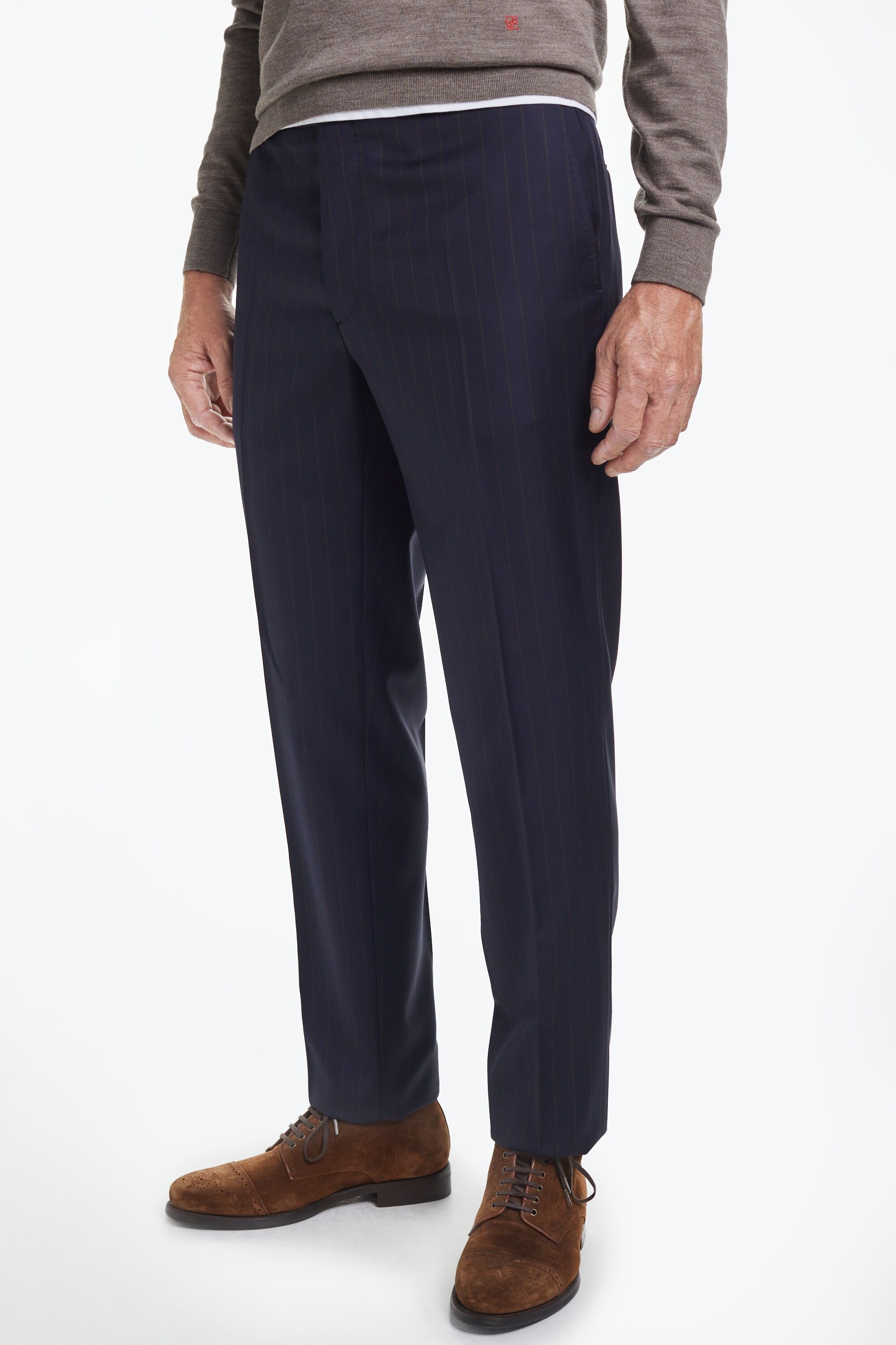 Pinstriped wool classic fit suit pants