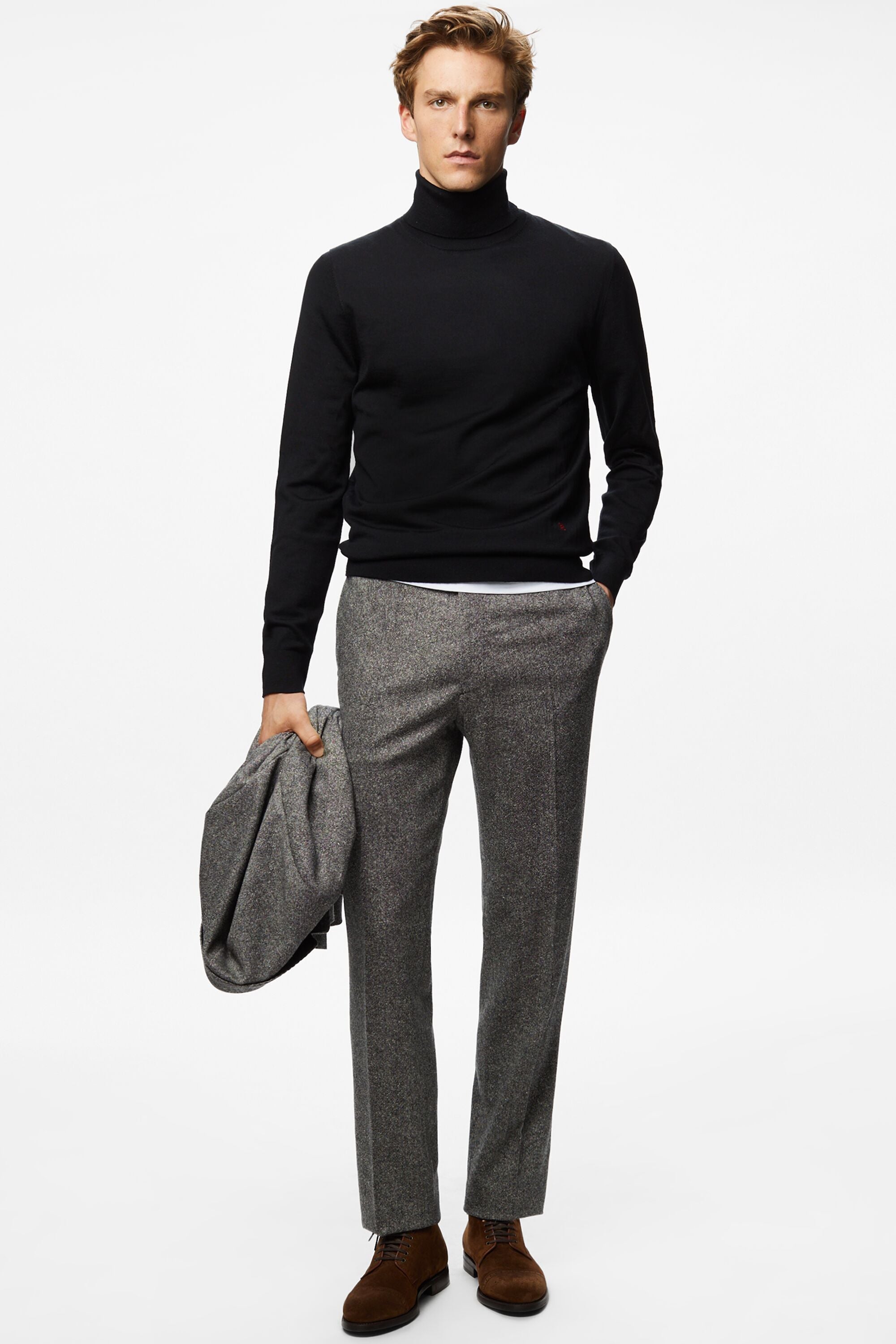 Mottled structured wool classic fit suit pants gray CH Carolina