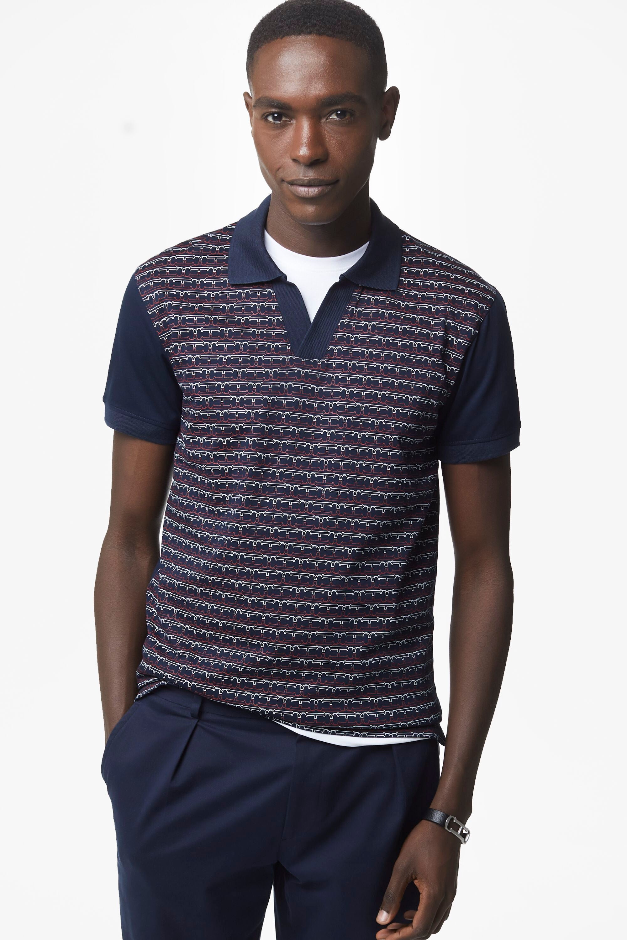 Initials Insignia printed piqu polo shirt navy CH Carolina
