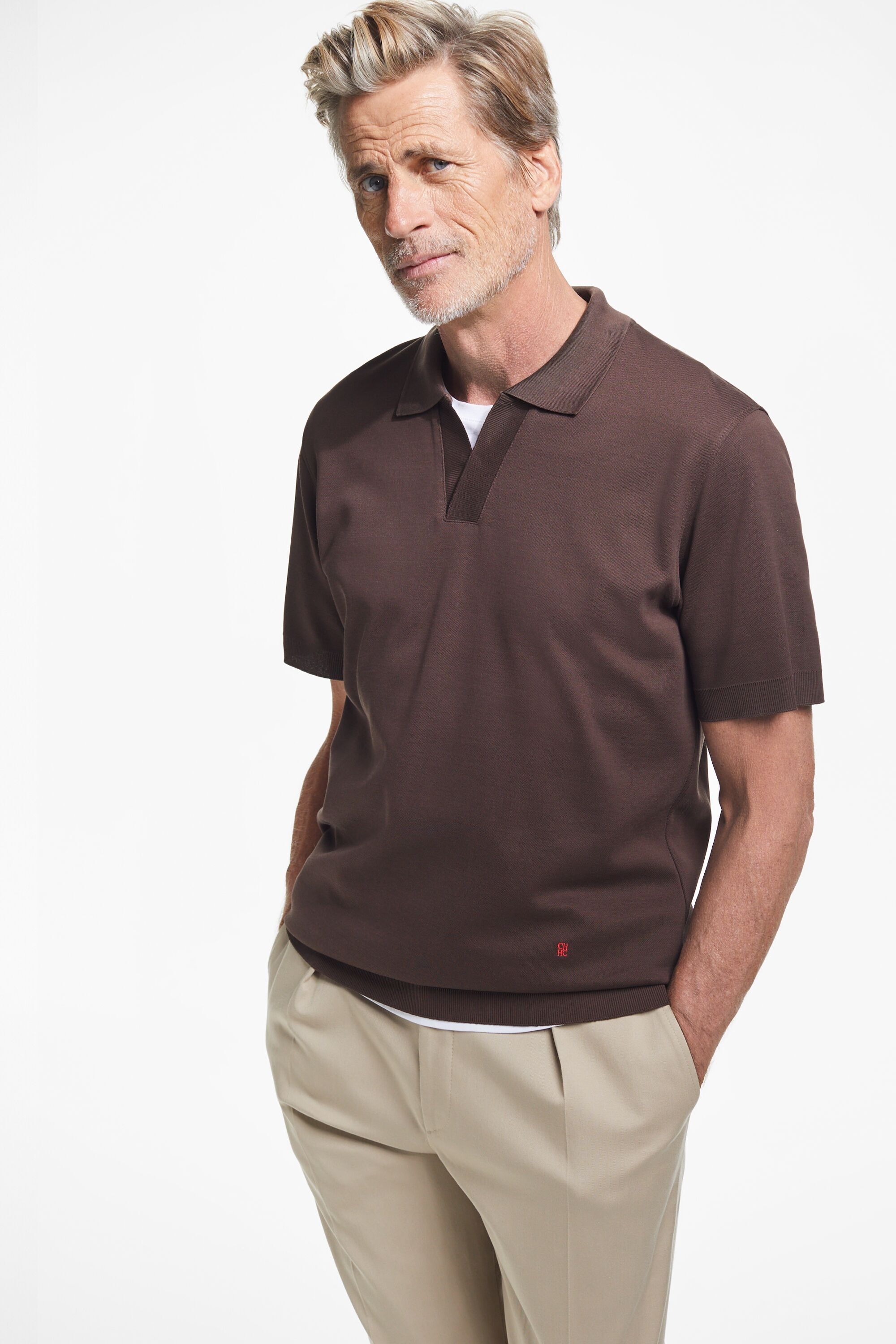 Mercerized jersey open collar polo shirt
